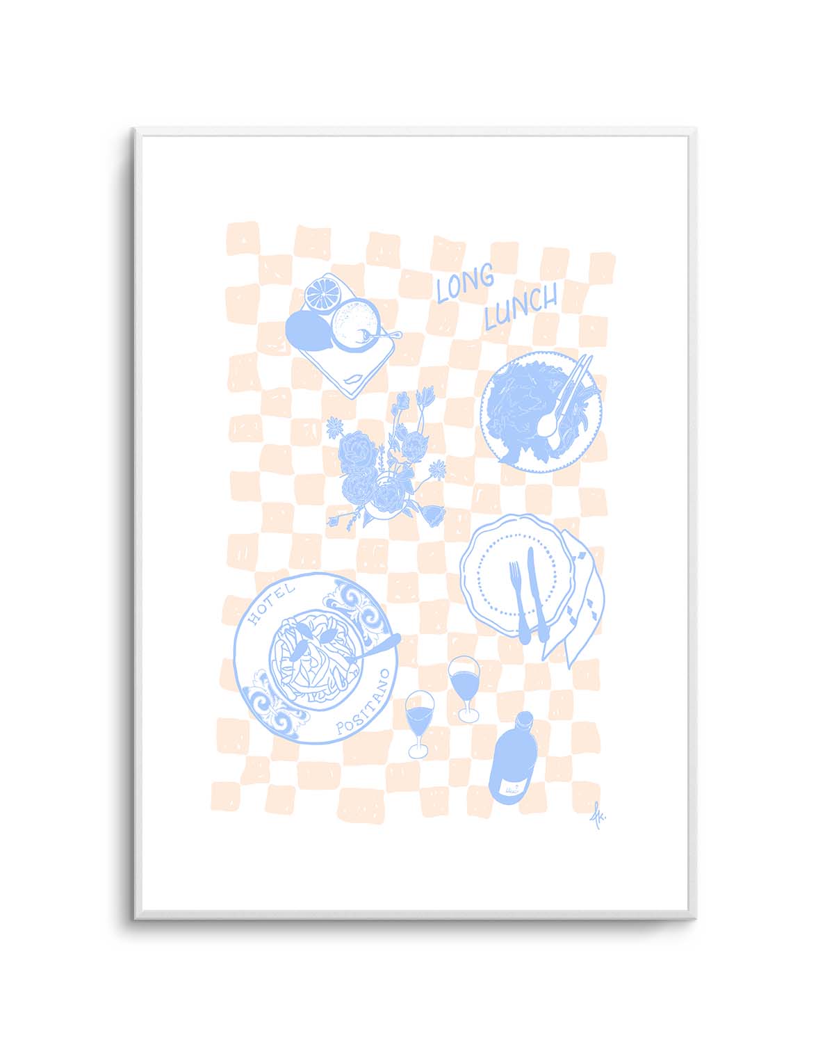 Long Lunch Soft Blue Pink by Anne Korako | Art Print