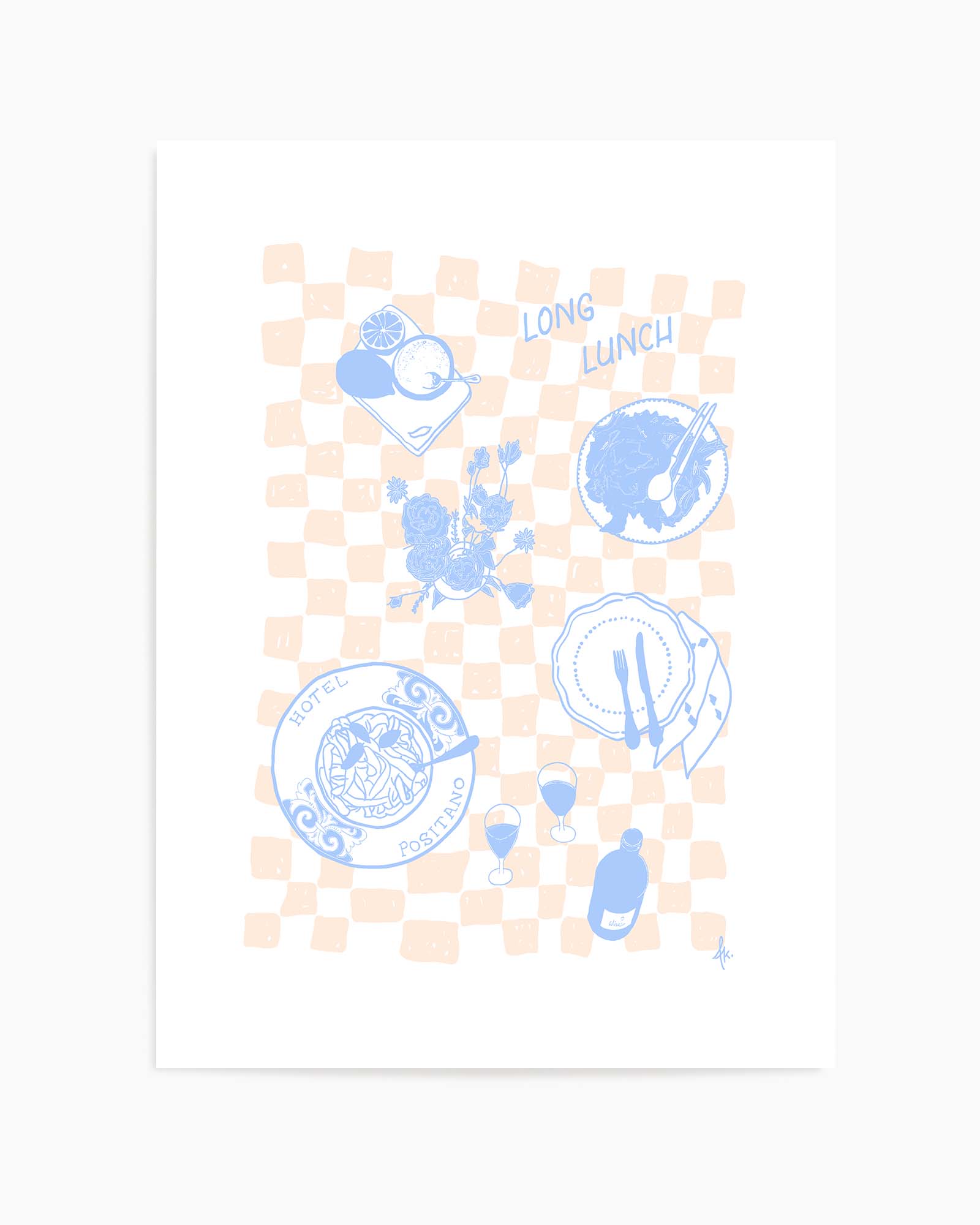 Long Lunch Soft Blue Pink by Anne Korako | Art Print