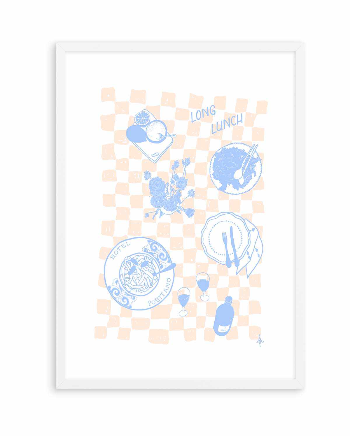 Long Lunch Soft Blue Pink by Anne Korako | Art Print