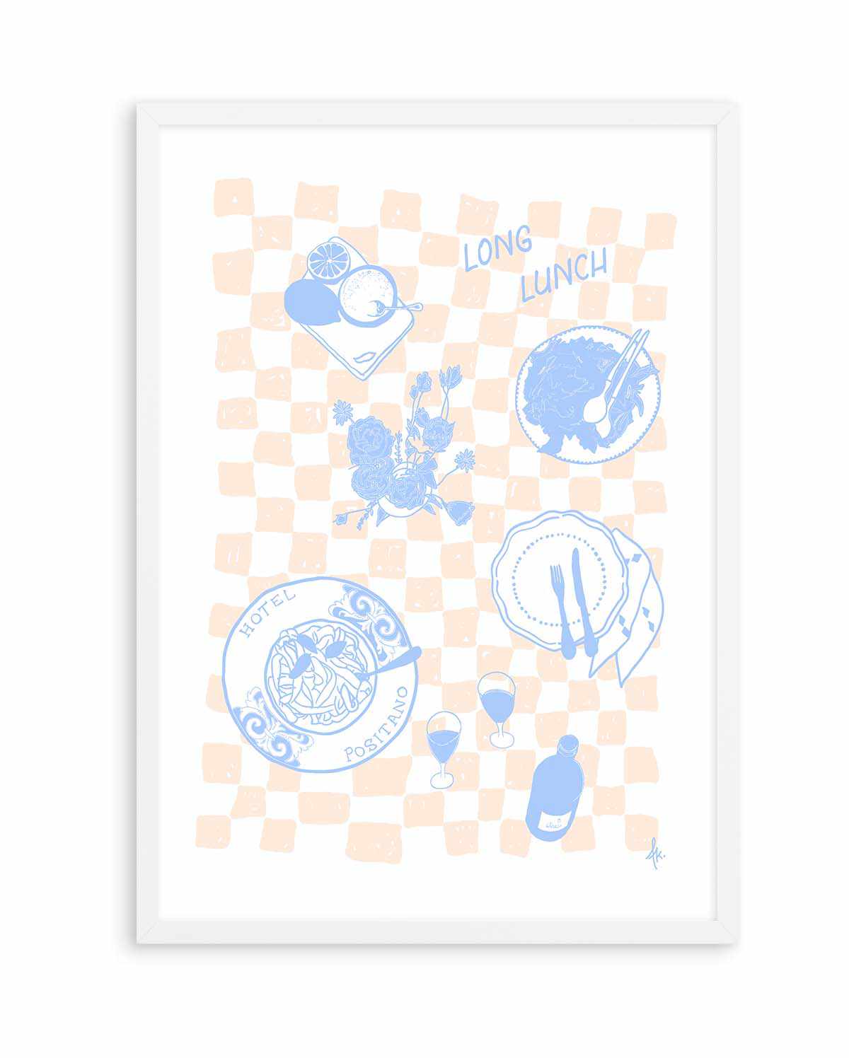 Long Lunch Soft Blue Pink by Anne Korako | Art Print