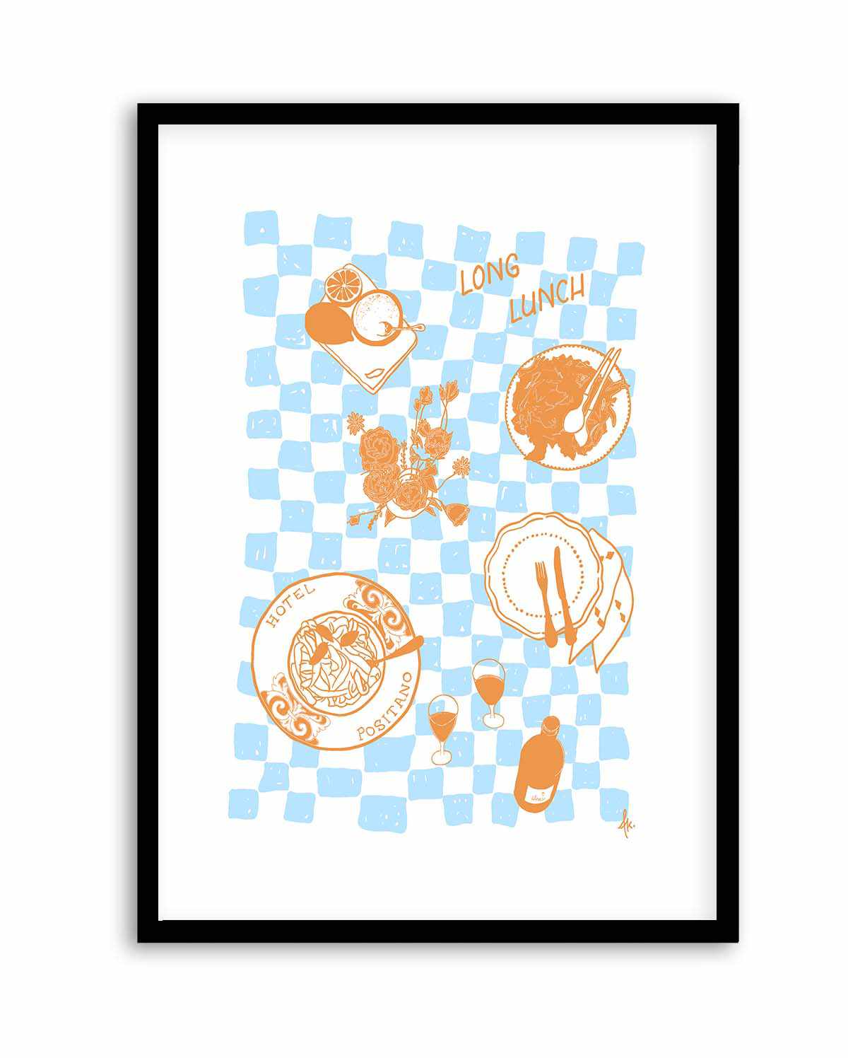 Long Lunch Tan Baby Blue by Anne Korako | Art Print