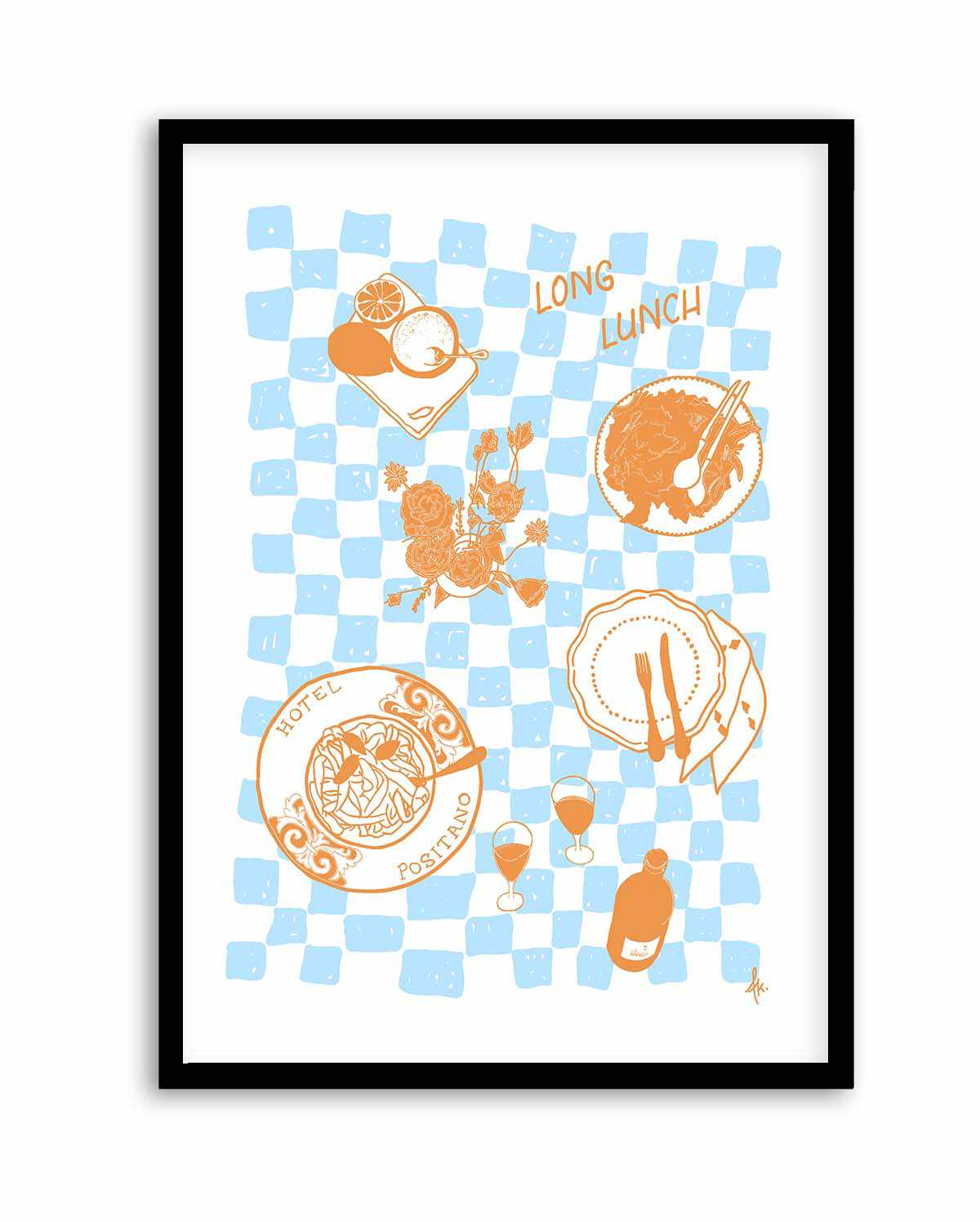 Long Lunch Tan Baby Blue by Anne Korako | Art Print