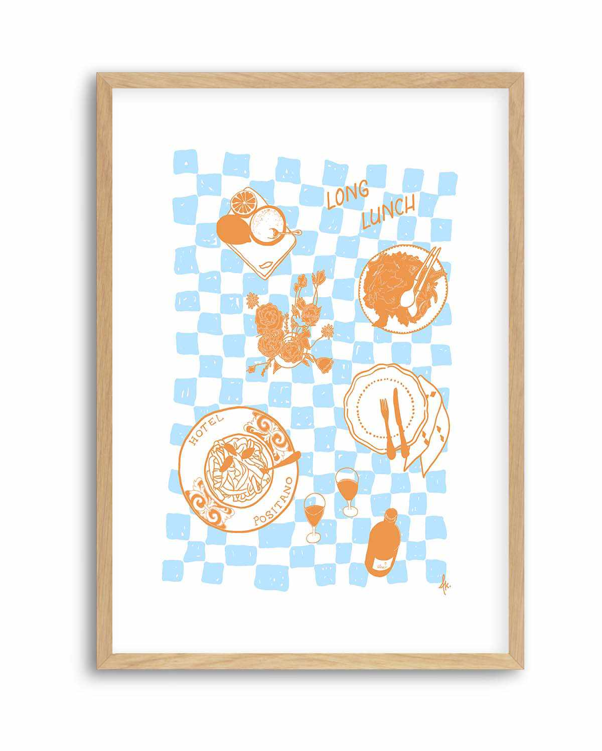 Long Lunch Tan Baby Blue by Anne Korako | Art Print