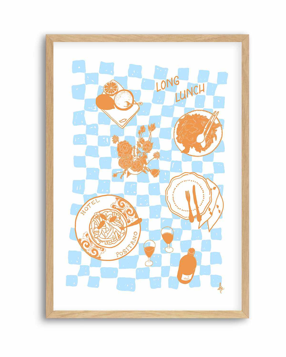 Long Lunch Tan Baby Blue by Anne Korako | Art Print