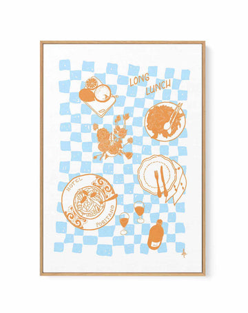 Long Lunch Tan Baby Blue by Anne Korako | Framed Canvas Art Print from Olive et Oriel where you can shop wallpaper and artworks online