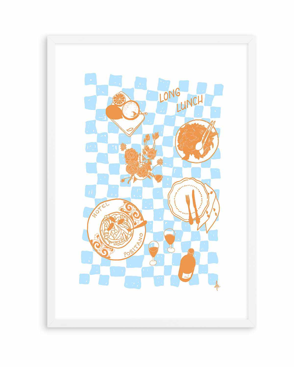 Long Lunch Tan Baby Blue by Anne Korako | Art Print