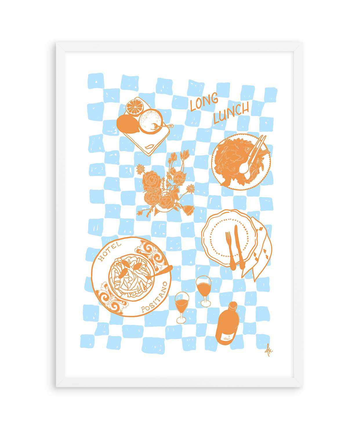 Long Lunch Tan Baby Blue by Anne Korako | Art Print