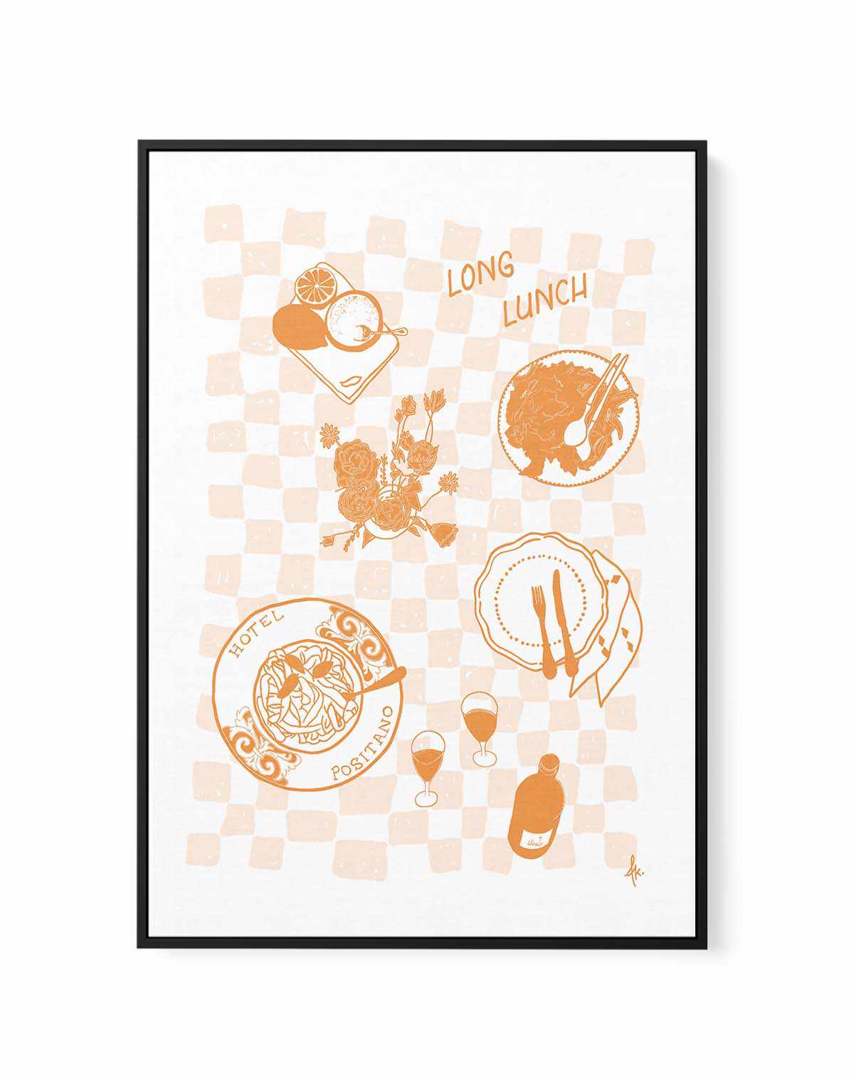 Long Lunch Tan Pink by Anne Korako  | Framed Canvas Art Print