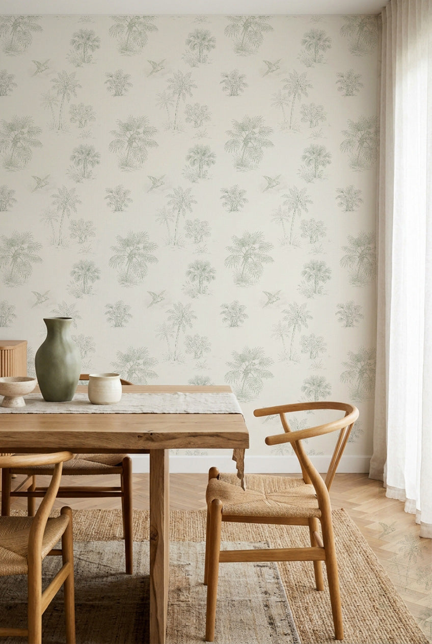 Lorikeet Palms Australian Toile de Jouy Wallpaper