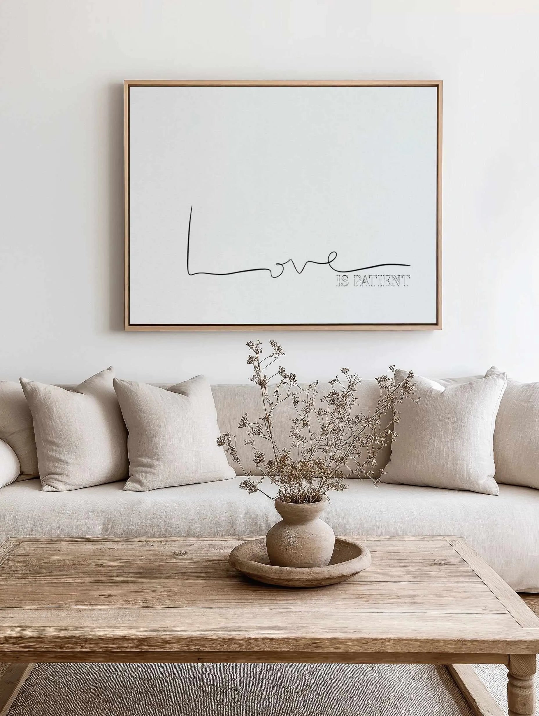 Love Is Patient | Framed Canvas from Olive et Oriel where you can shop wallpaper and artworks online