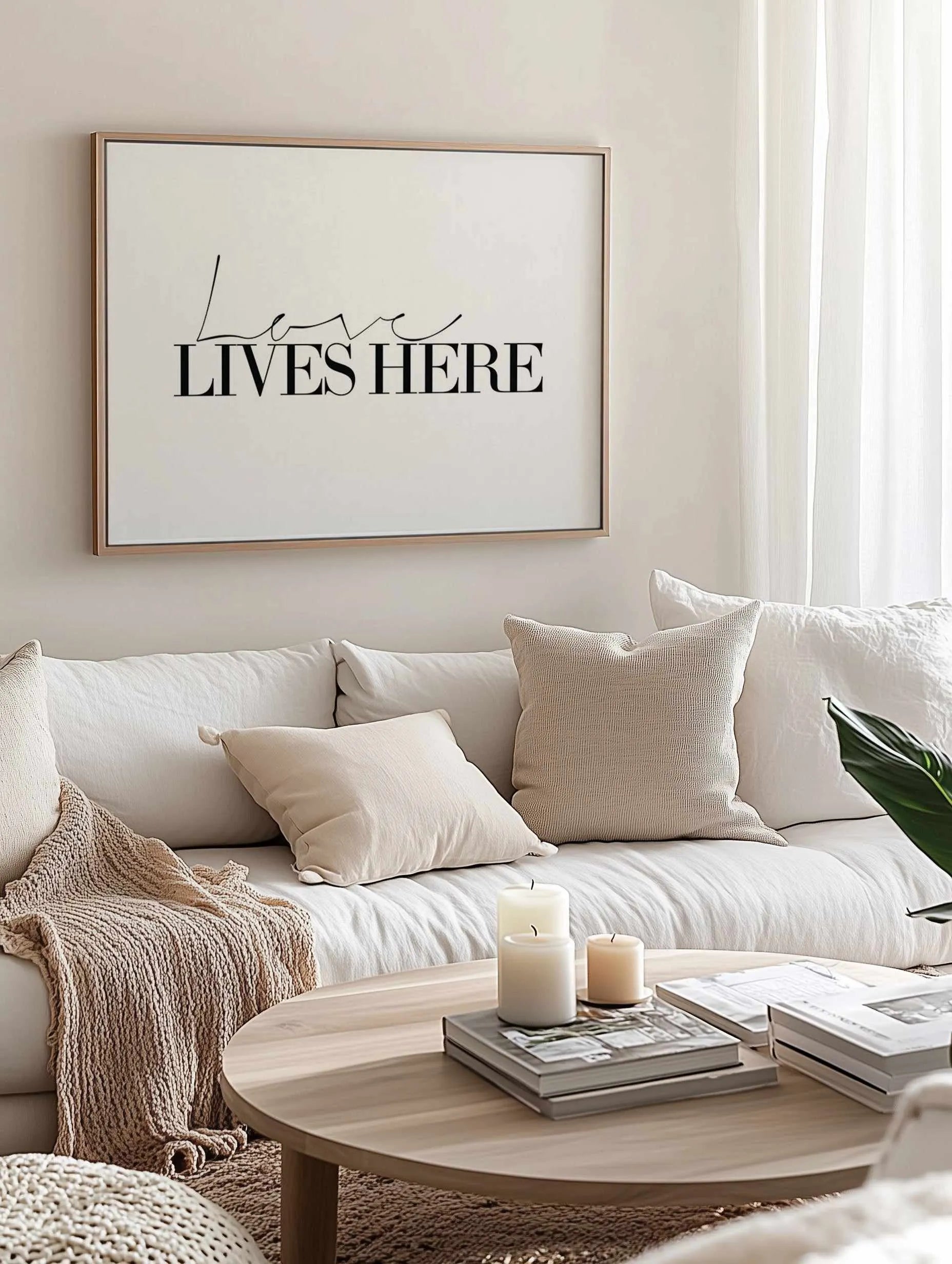 Love Lives Here | Framed Canvas from Olive et Oriel where you can shop wallpaper and artworks online