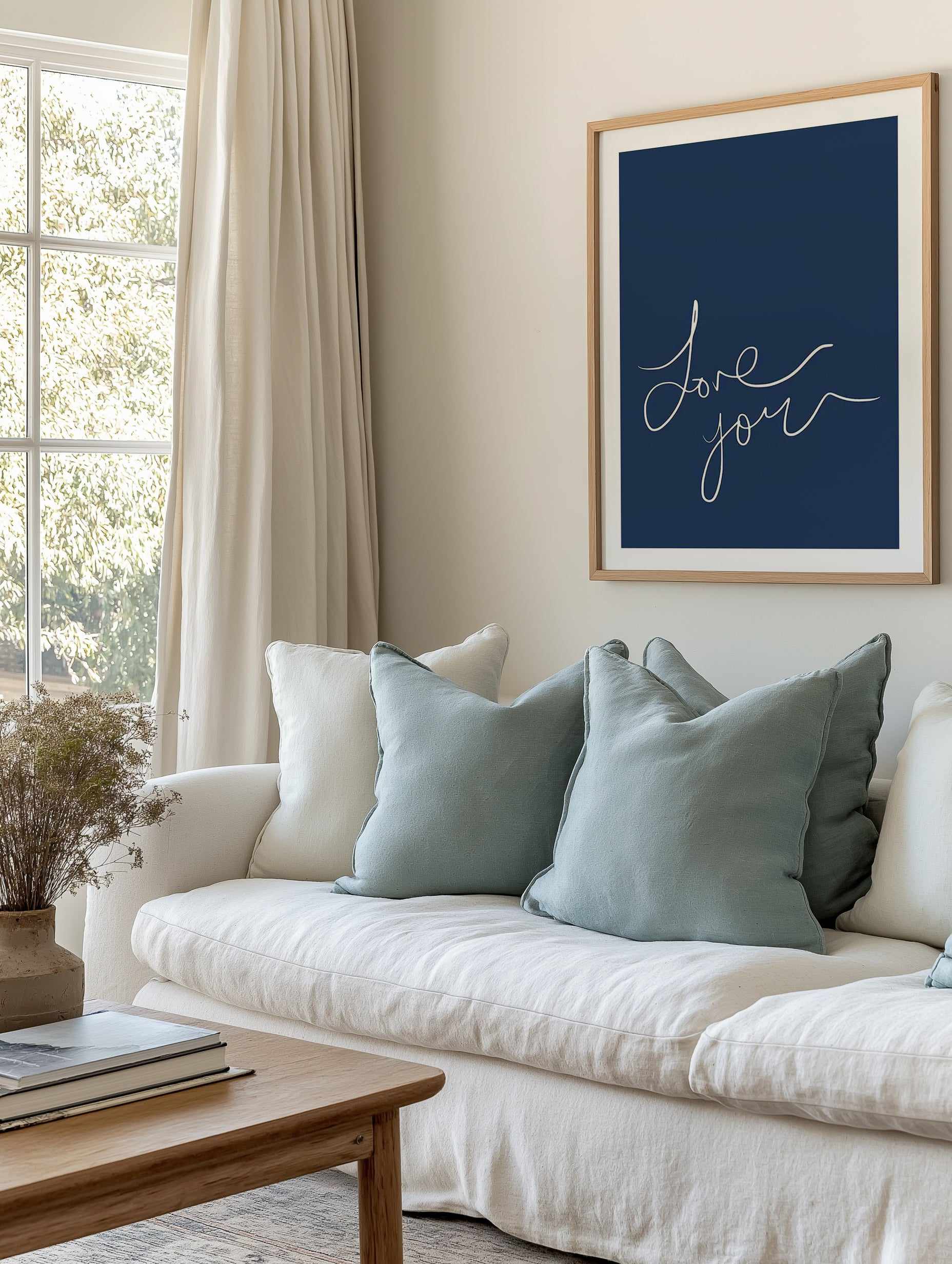 Love You | Hand Scripted | Navy Art Print