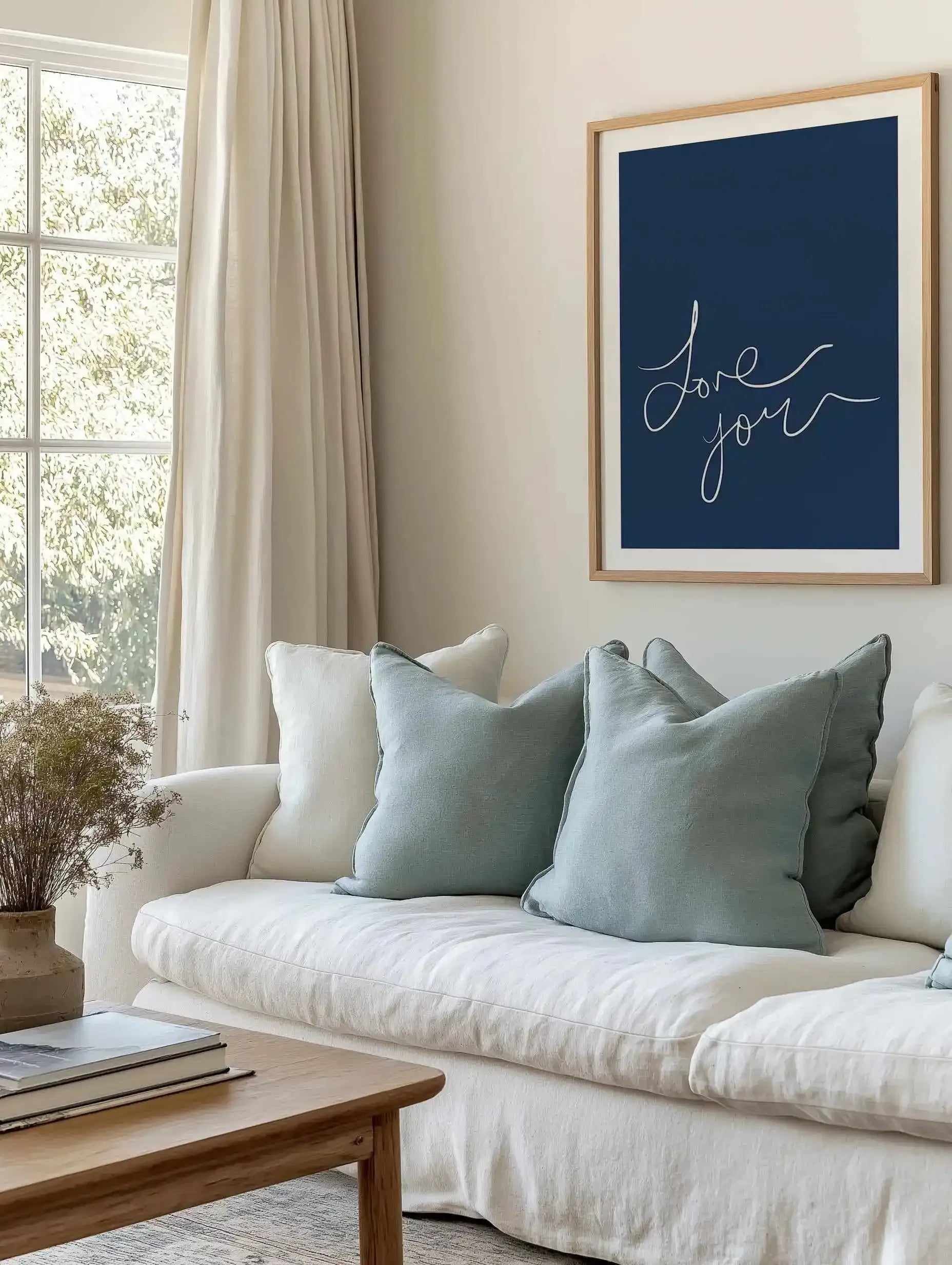 Love You | Hand Scripted | Navy Art Print from Olive et Oriel where you can shop wallpaper and artworks online