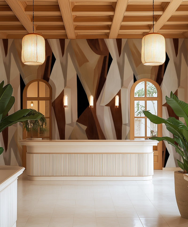 Lucene Abstract in Chocolate Brown Commercial Vinyl Wallpaper from Olive et Oriel where you can shop wallpaper and artworks online