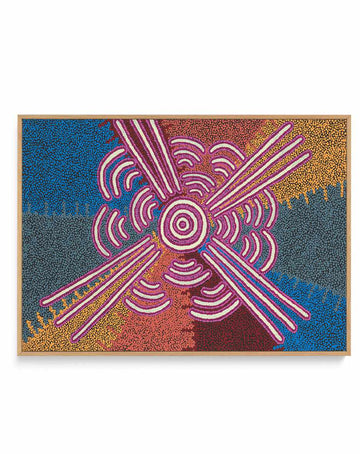 Lukarrara Jukurrpa (Desert Fringe-rush Seed Dreaming) by Valentine Nakamarra White | Framed Canvas Art Print from Olive et Oriel where you can shop wallpaper and artworks online