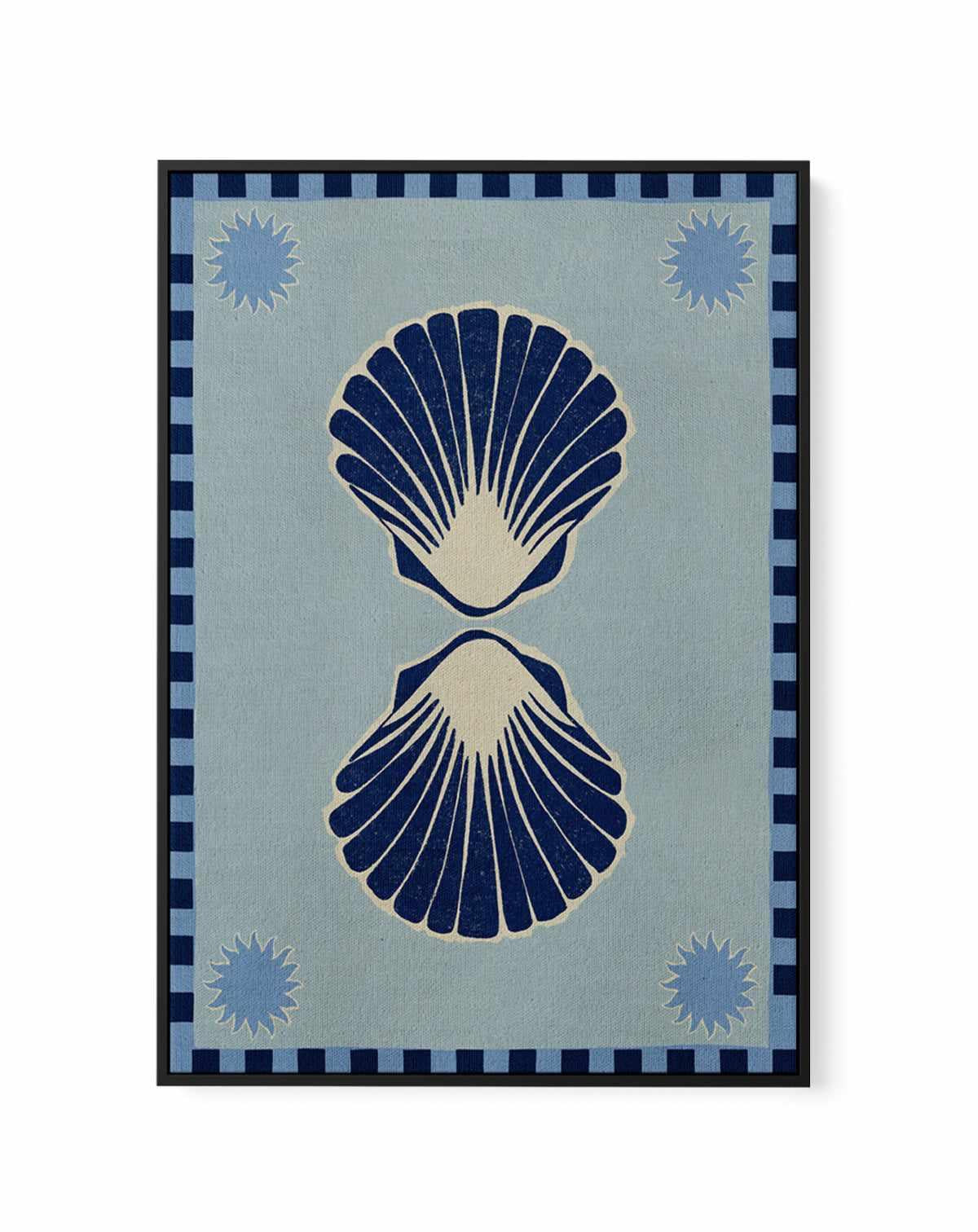Lush Duo 3 Blue Seashells by Shatha Al Dafai | Framed Canvas Art Print from Olive et Oriel where you can shop wallpaper and artworks online