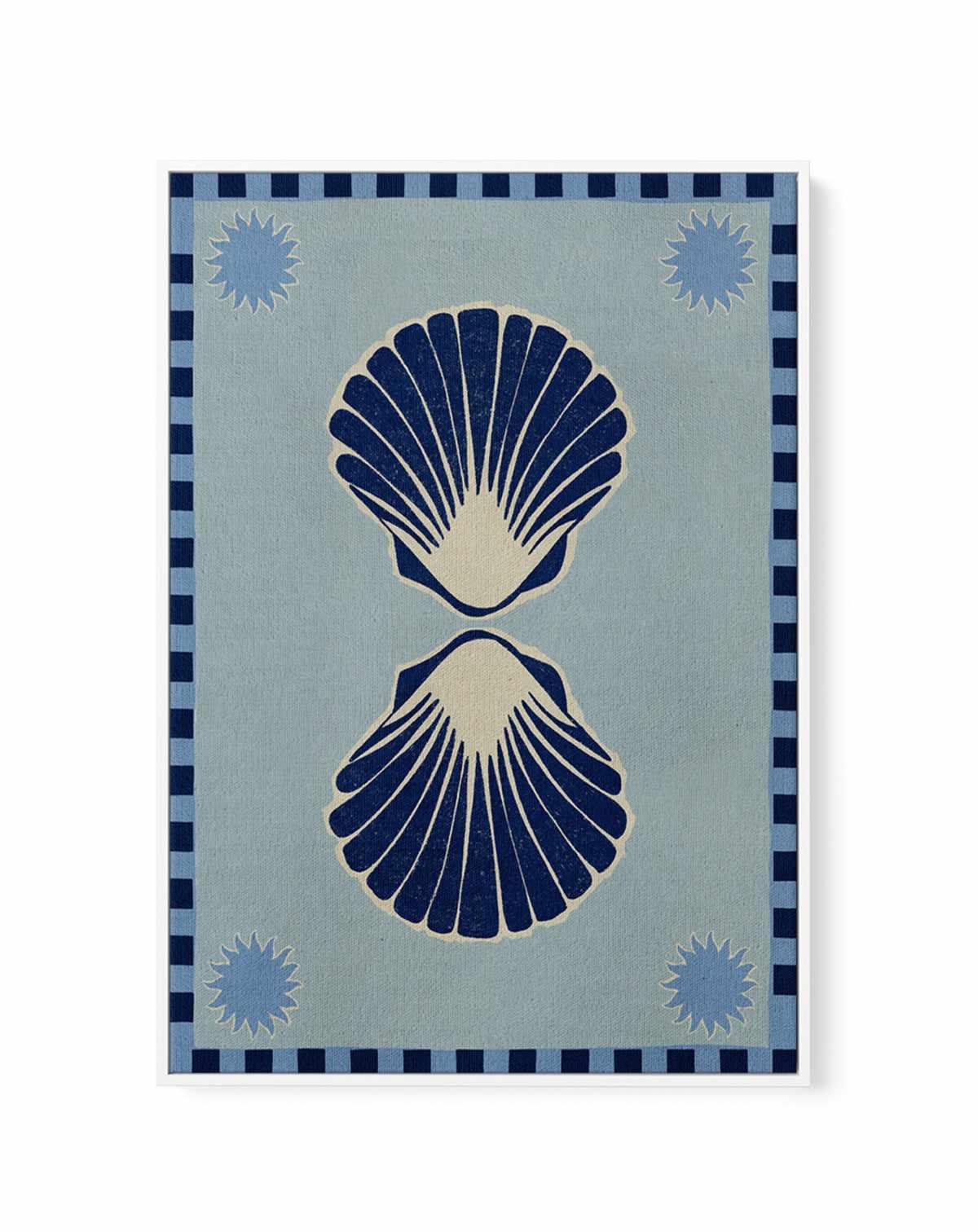 Lush Duo 3 Blue Seashells by Shatha Al Dafai | Framed Canvas Art Print from Olive et Oriel where you can shop wallpaper and artworks online
