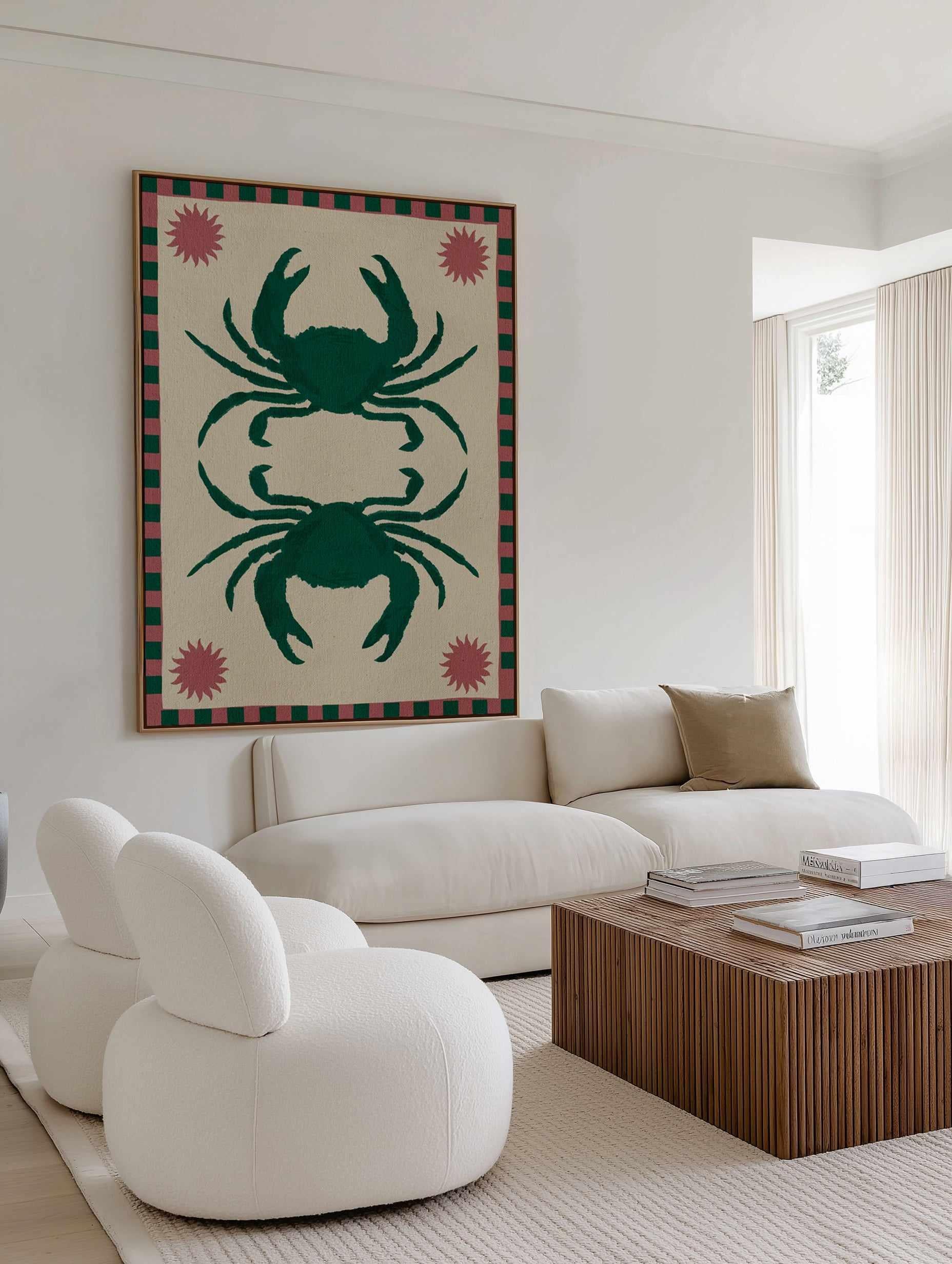 Lush Duo 6 Green Crabs by Shatha Al Dafai | Framed Canvas Art Print from Olive et Oriel where you can shop wallpaper and artworks online
