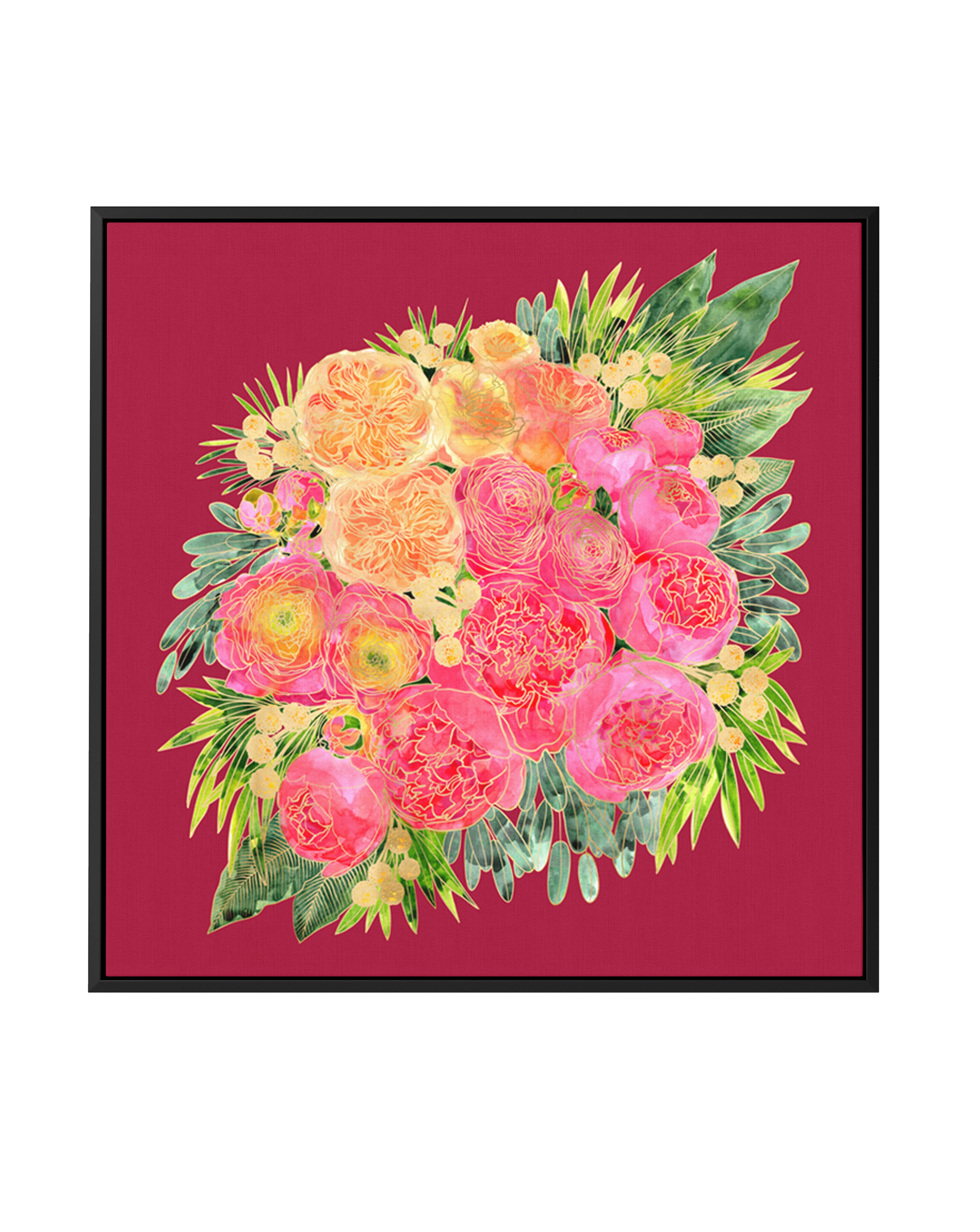 Lush Peony Bouquet by Rosana Laiz Blursbyai | Framed Canvas Art Print