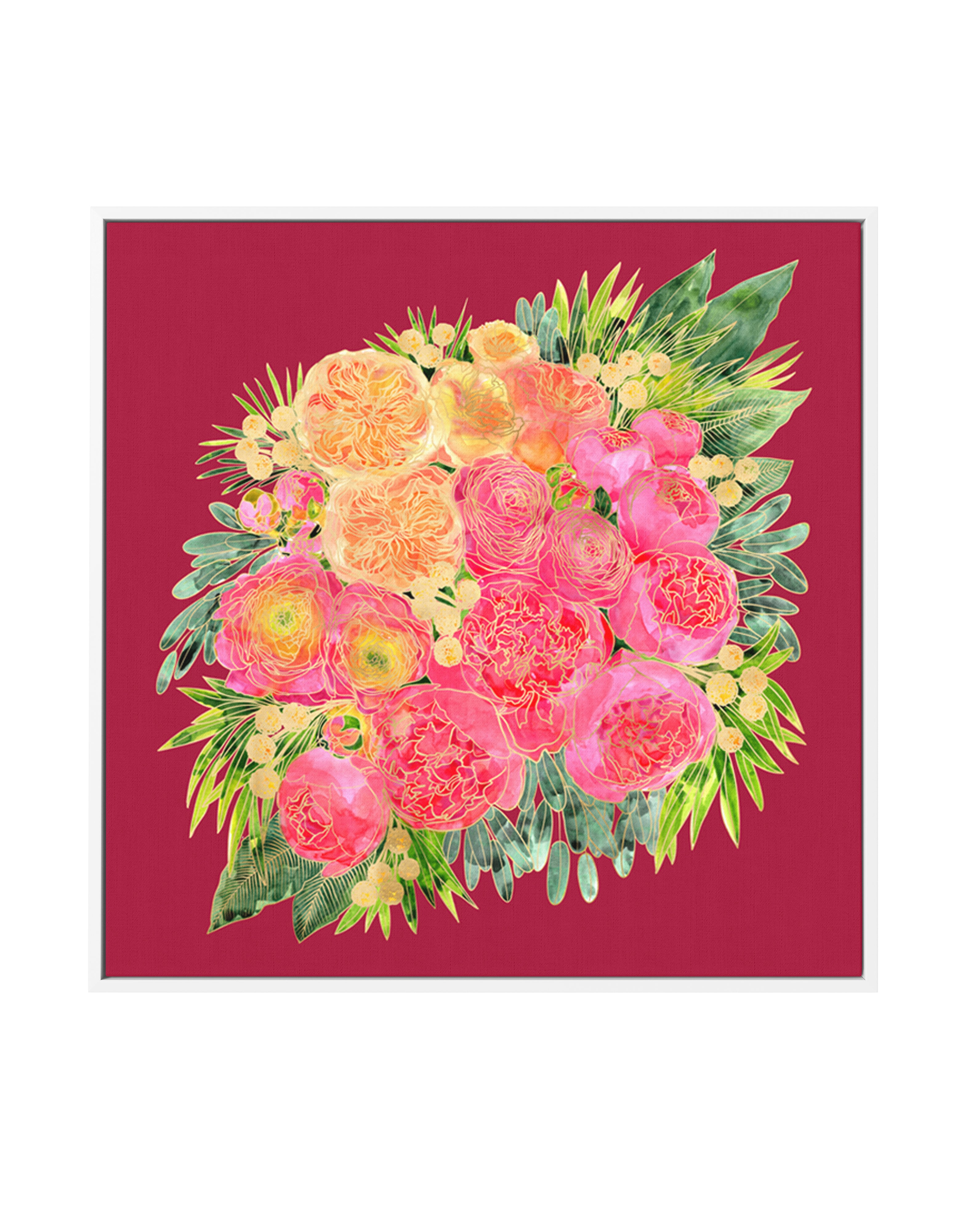 Lush Peony Bouquet by Rosana Laiz Blursbyai | Framed Canvas Art Print