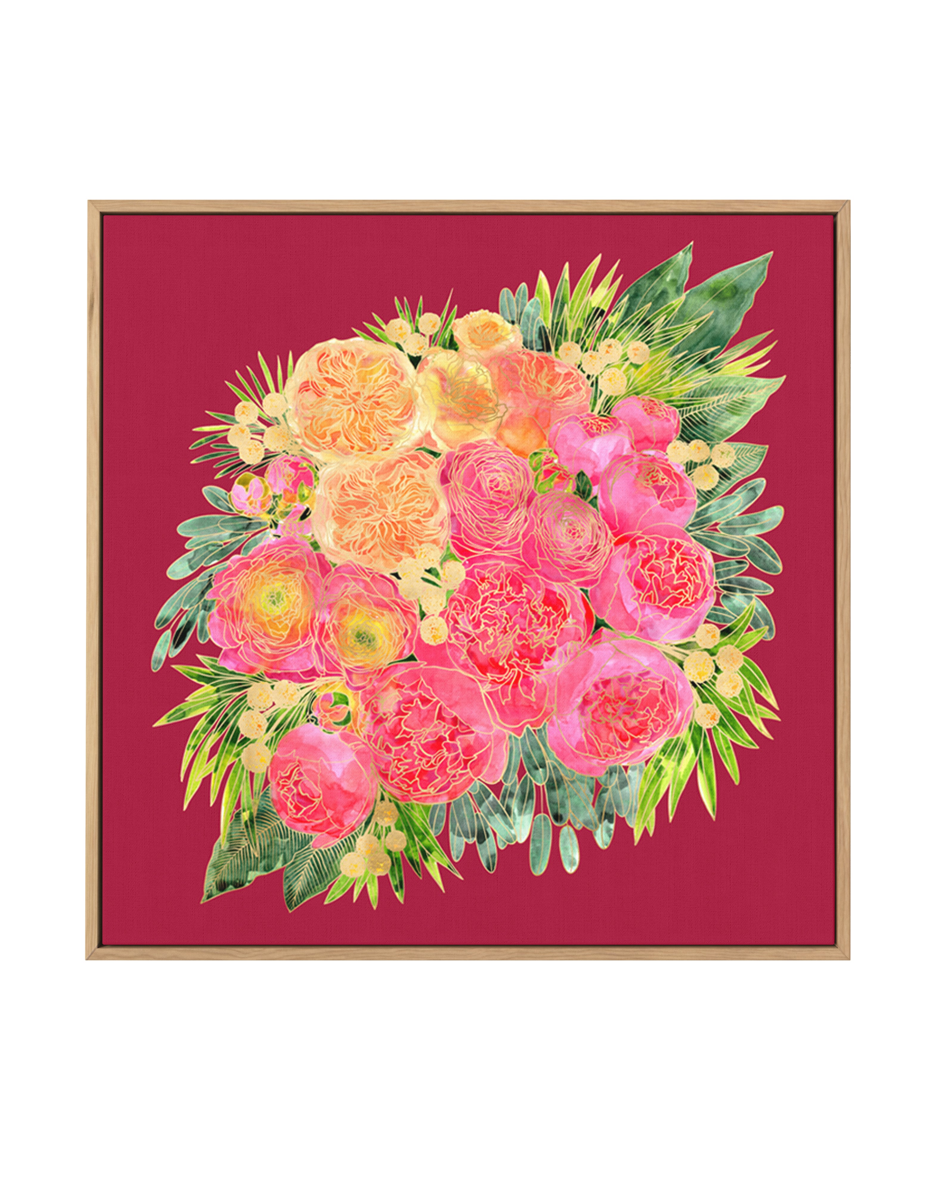 Lush Peony Bouquet by Rosana Laiz Blursbyai | Framed Canvas Art Print