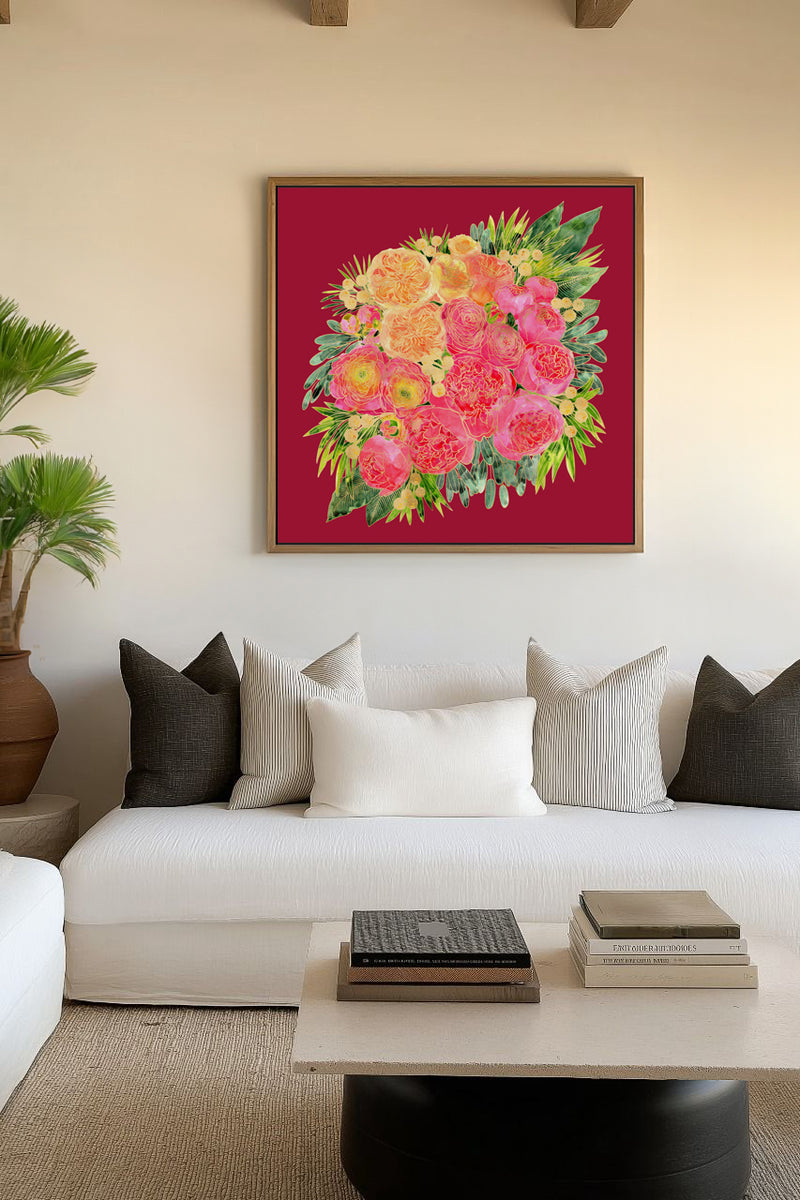 Lush Peony Bouquet by Rosana Laiz Blursbyai | Framed Canvas Art Print