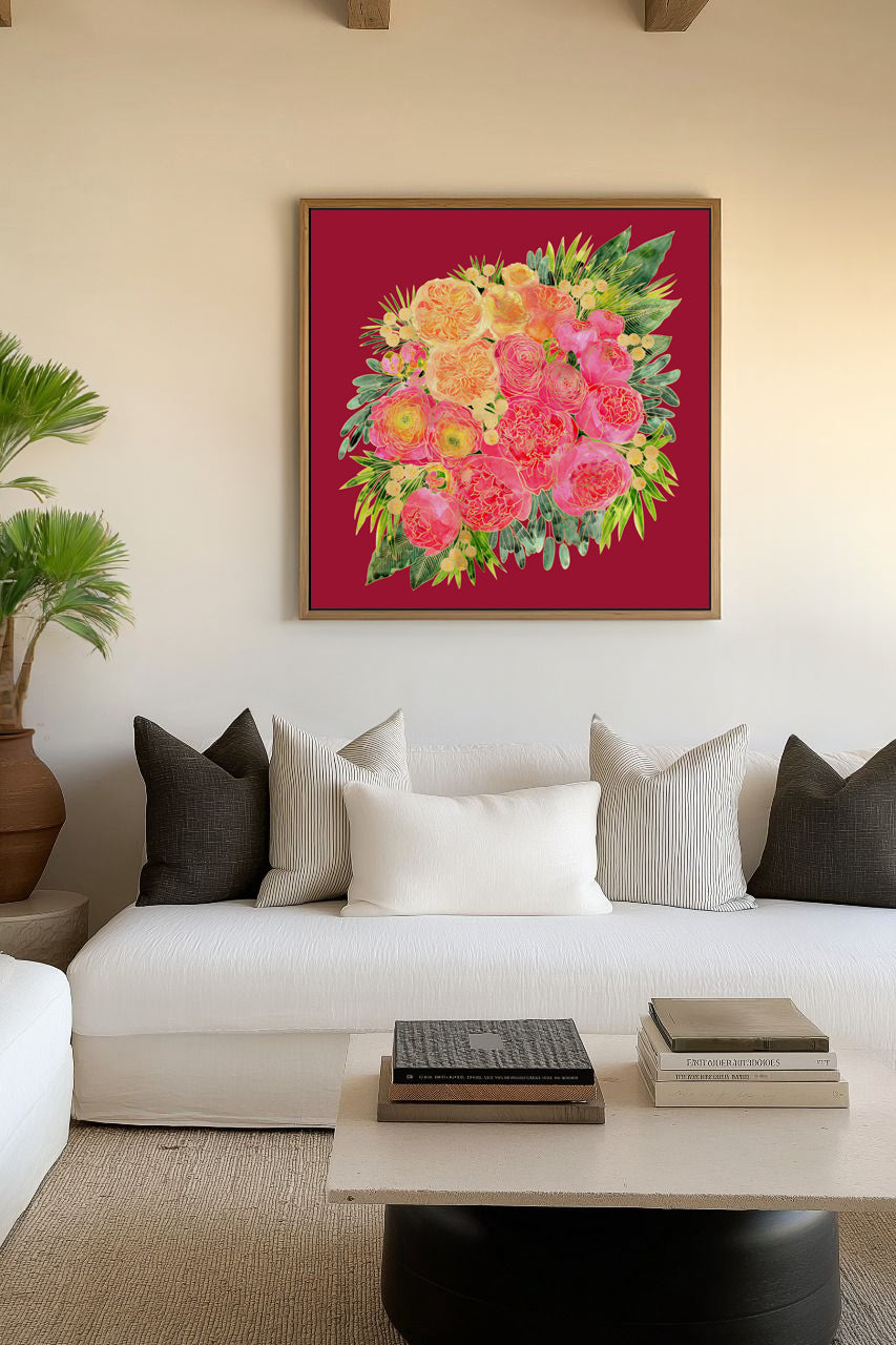 Lush Peony Bouquet by Rosana Laiz Blursbyai | Framed Canvas Art Print