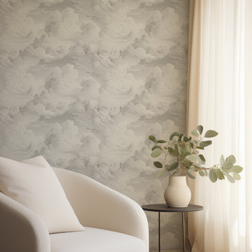 Luxe Clouds in Soft Grey Wallpaper from Olive et Oriel where you can shop wallpaper and artworks online