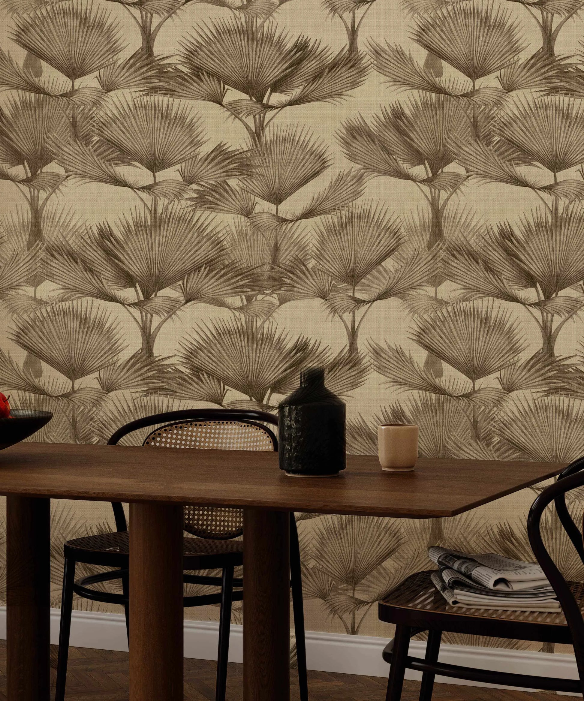 Luxe Fan Palm In Ink Wallpaper from Olive et Oriel where you can shop wallpaper and artworks online