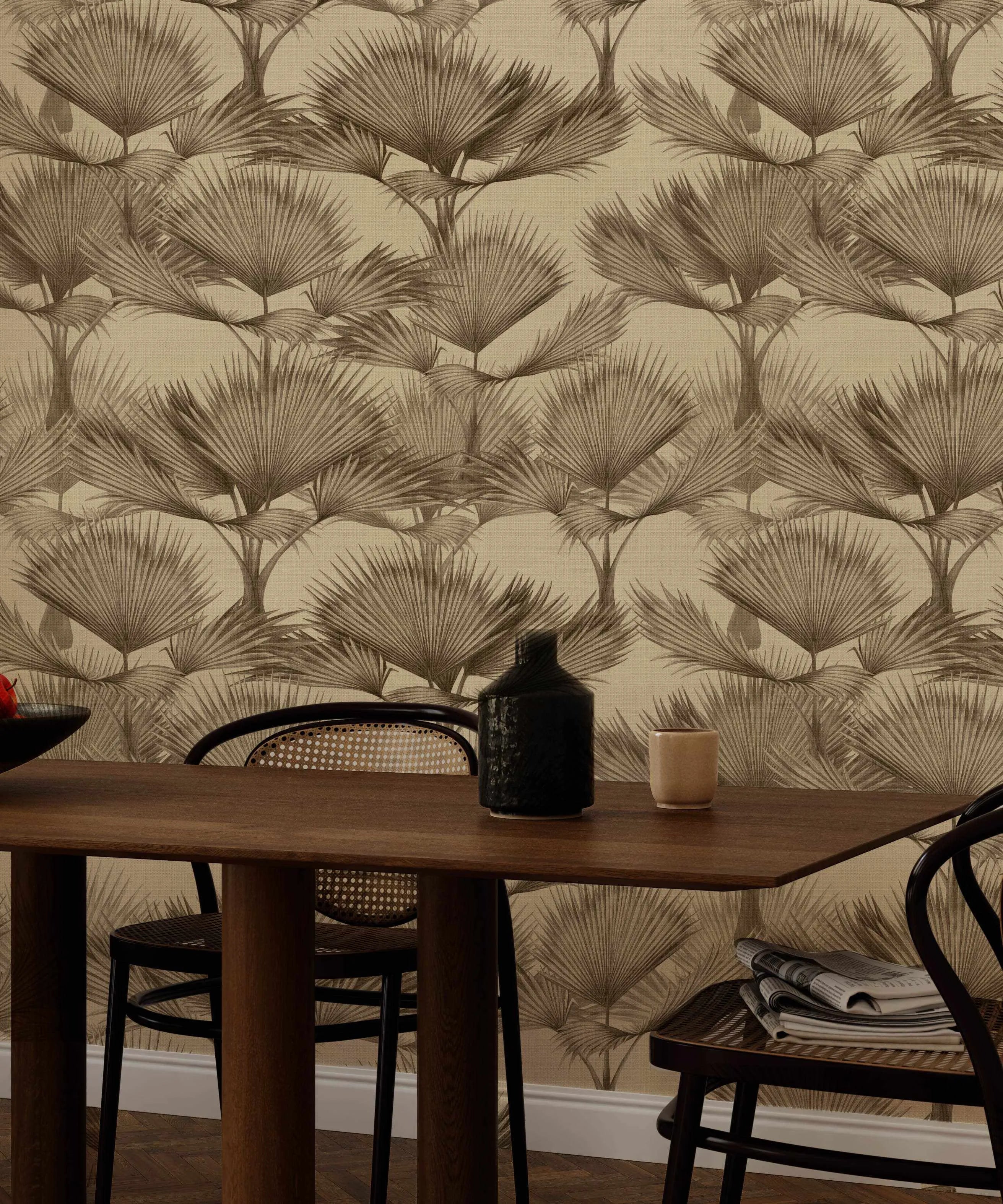 Luxe Fan Palm In Ink Wallpaper from Olive et Oriel where you can shop wallpaper and artworks online