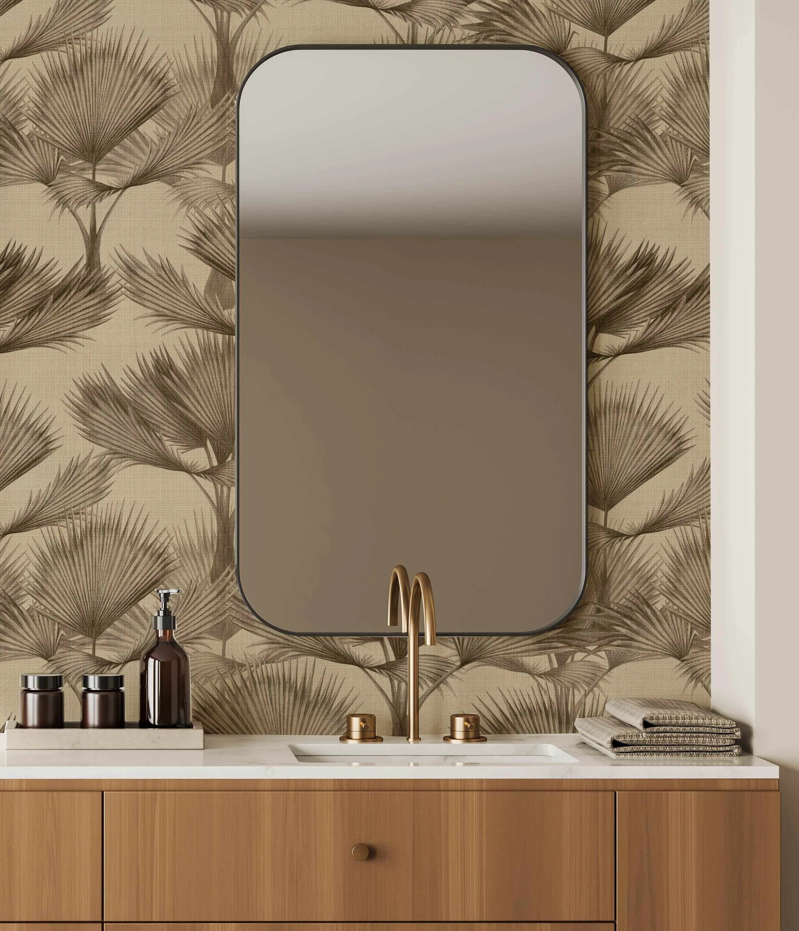 Luxe Fan Palm In Ink Wallpaper from Olive et Oriel where you can shop wallpaper and artworks online