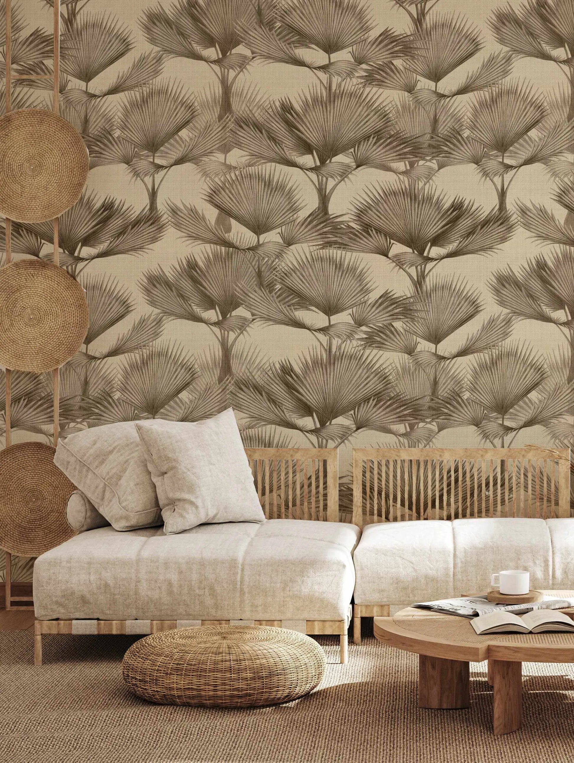 Luxe Fan Palm In Ink Wallpaper from Olive et Oriel where you can shop wallpaper and artworks online