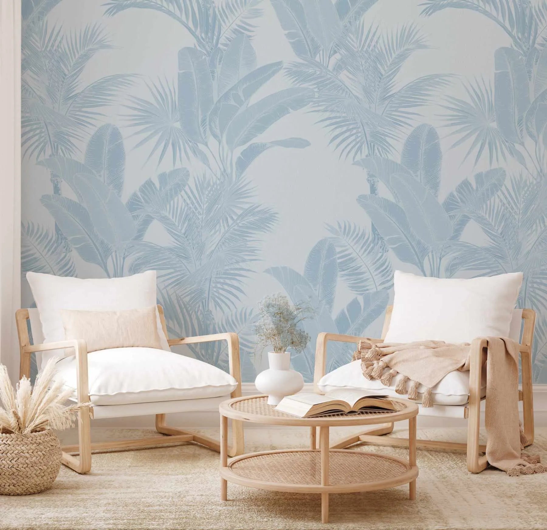 Luxe Tropical in Hamptons Blue Wallpaper from Olive et Oriel where you can shop wallpaper and artworks online