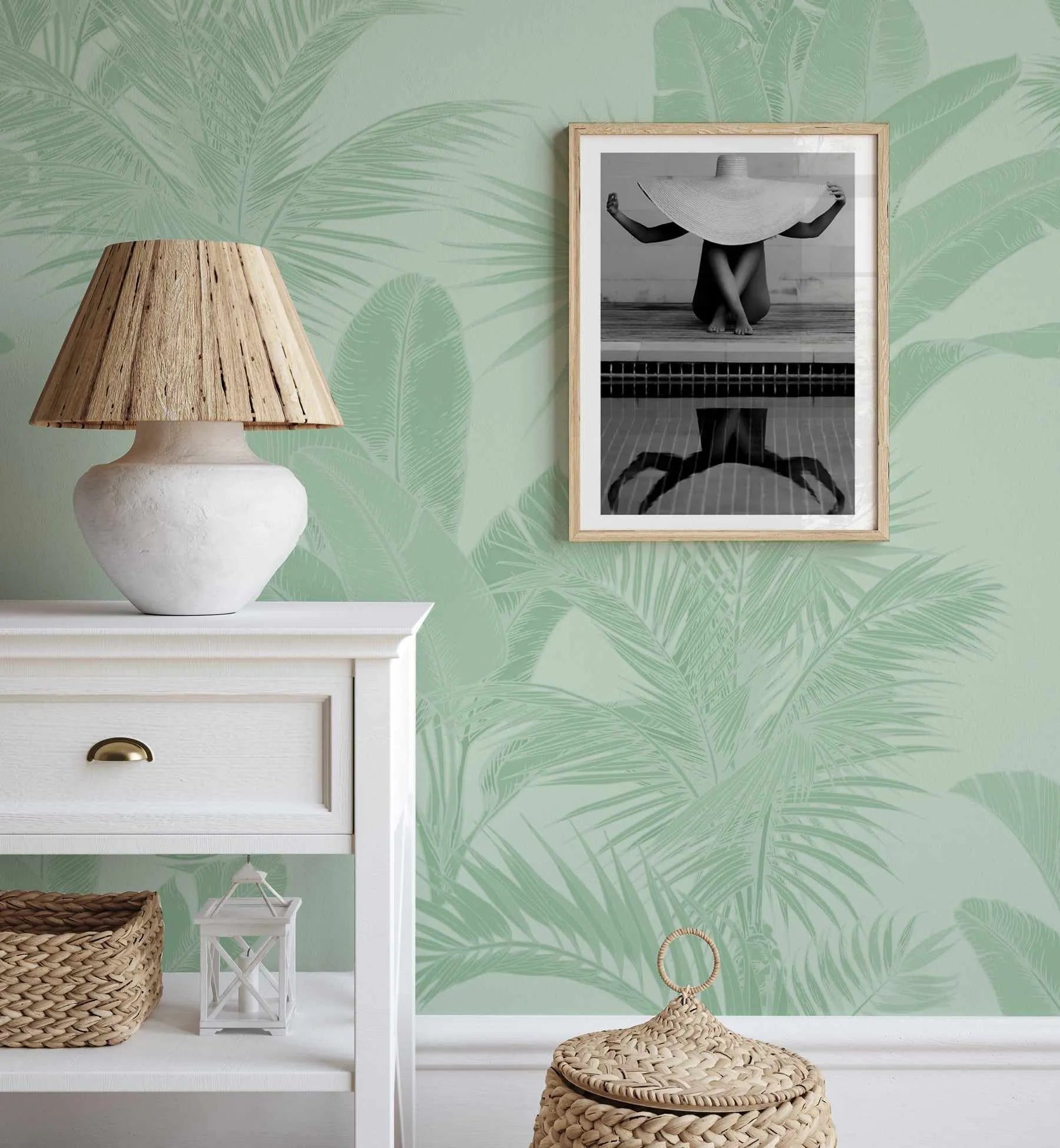 Luxe Tropical in Jungle Green Wallpaper from Olive et Oriel where you can shop wallpaper and artworks online