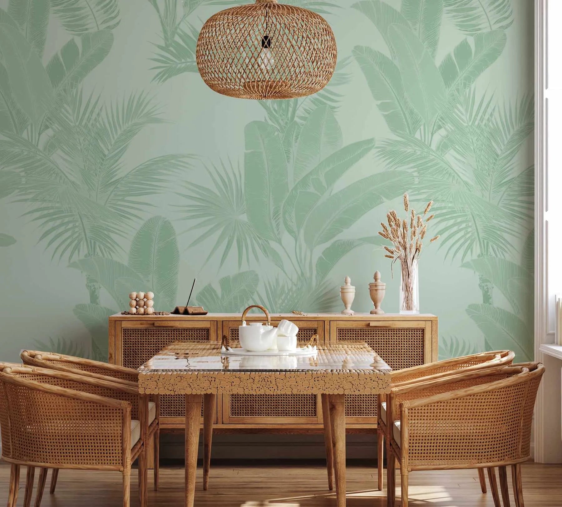 Luxe Tropical in Jungle Green Wallpaper from Olive et Oriel where you can shop wallpaper and artworks online