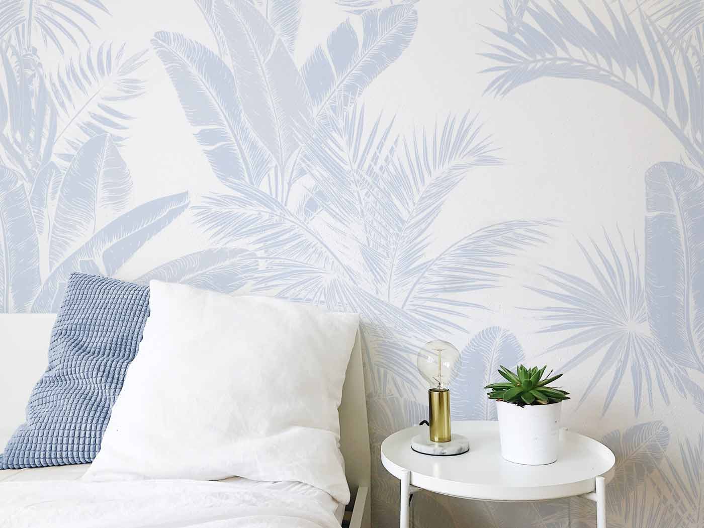 Luxe Tropical in Light Blue Wallpaper