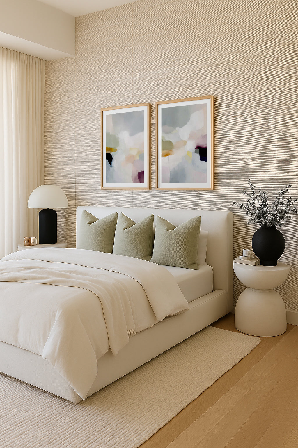 Luxe Beige Authentic Grasscloth Wallpaper from Olive et Oriel where you can shop wallpaper and artworks online