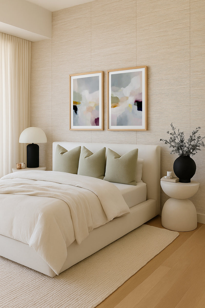 Luxe Beige Authentic Grasscloth Wallpaper from Olive et Oriel where you can shop wallpaper and artworks online