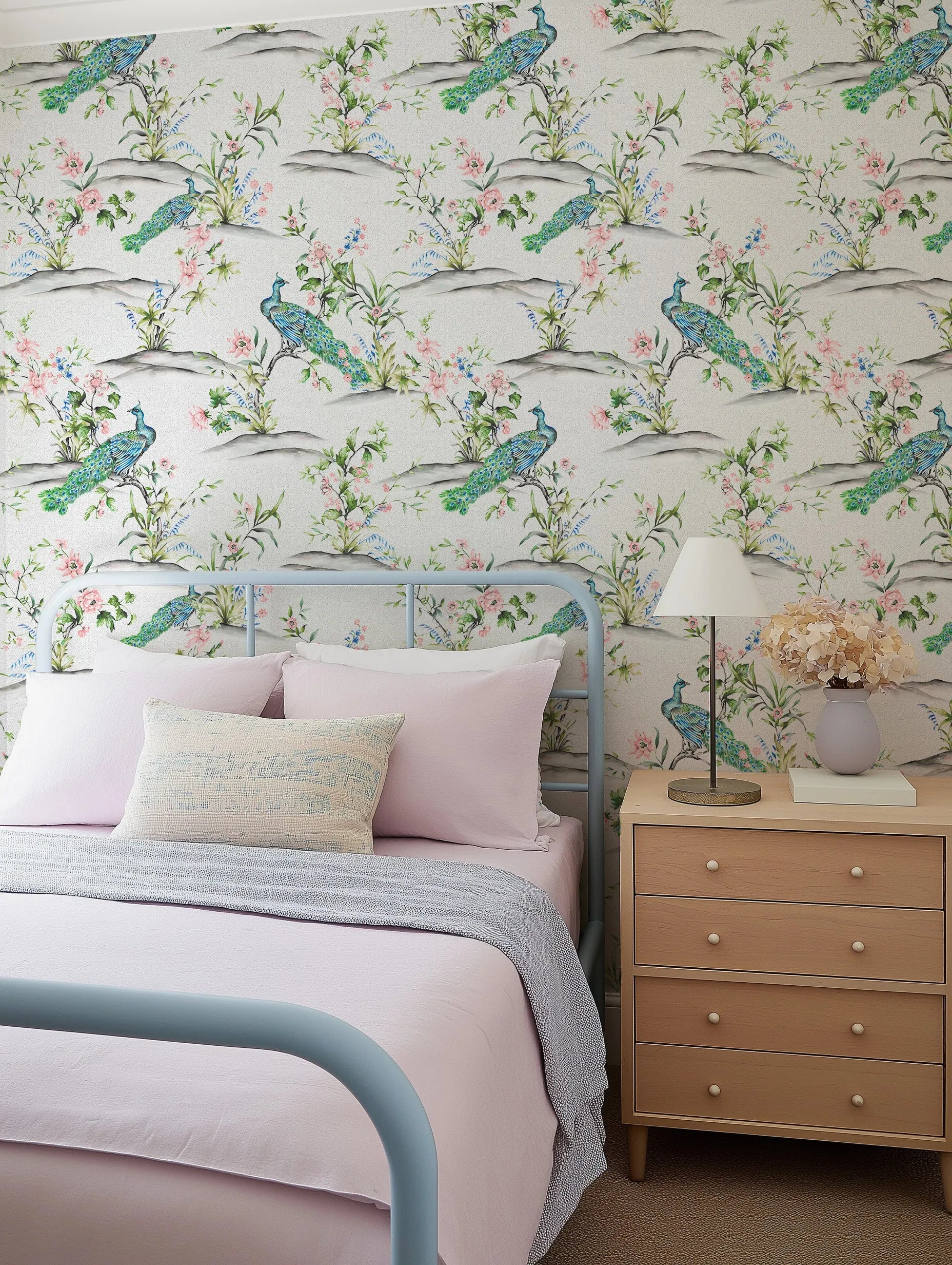 Luxe Peacock Wallpaper from Olive et Oriel where you can shop wallpaper and artworks online