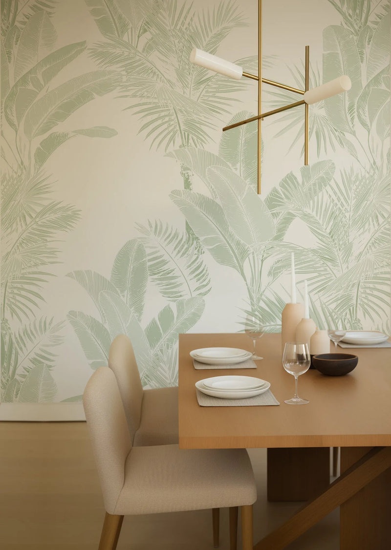 Luxe Tropical in Sage Green Wallpaper from Olive et Oriel where you can shop wallpaper and artworks online