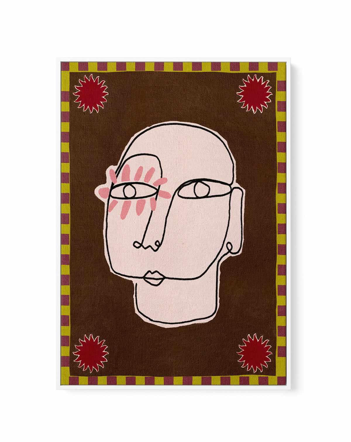 Minimalist Line Drawing Of A Face by Shatha Al Dafai | Framed Canvas Art Print