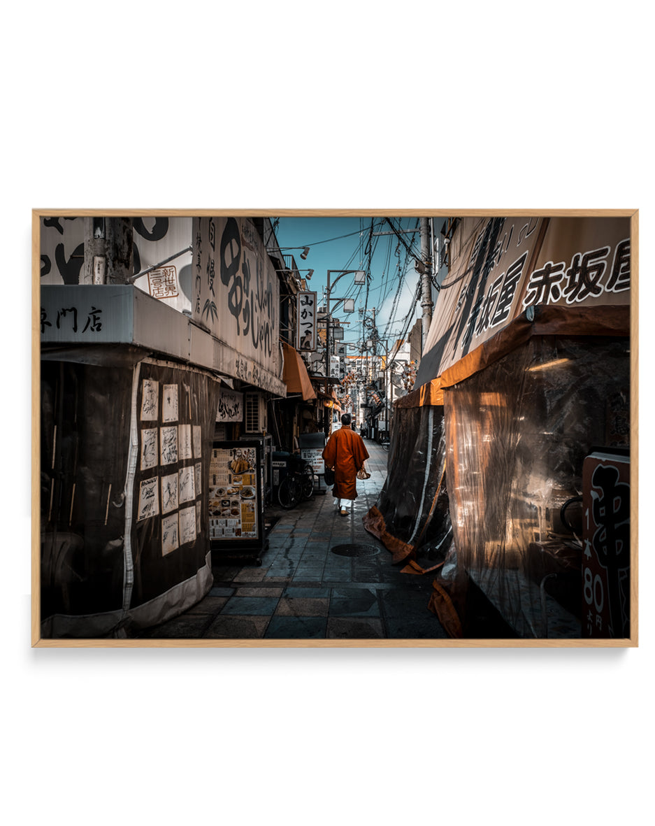 Monk in Japanese Alley by royhoo | Framed Canvas Art Print