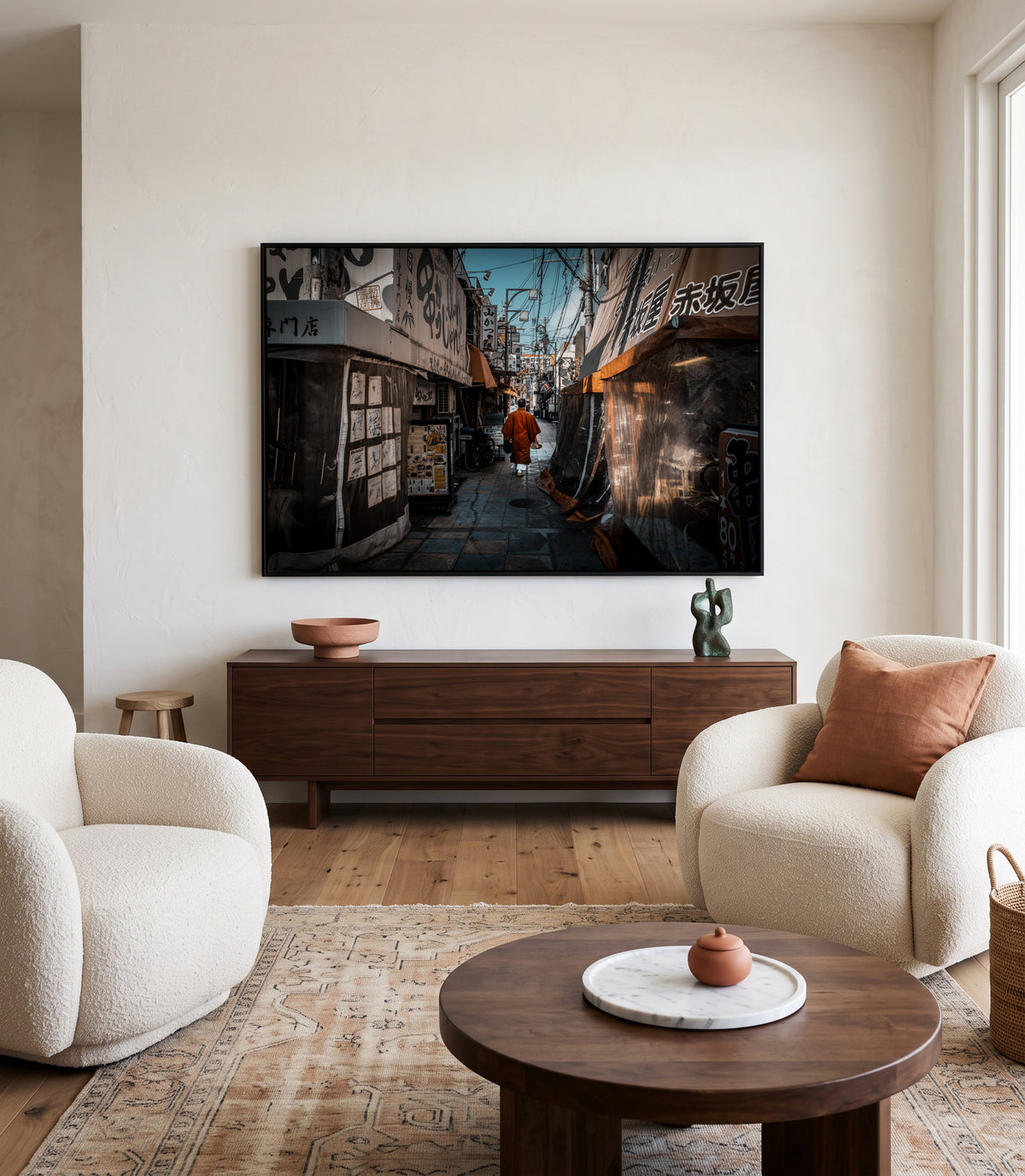 Monk in Japanese Alley by royhoo | Framed Canvas Art Print