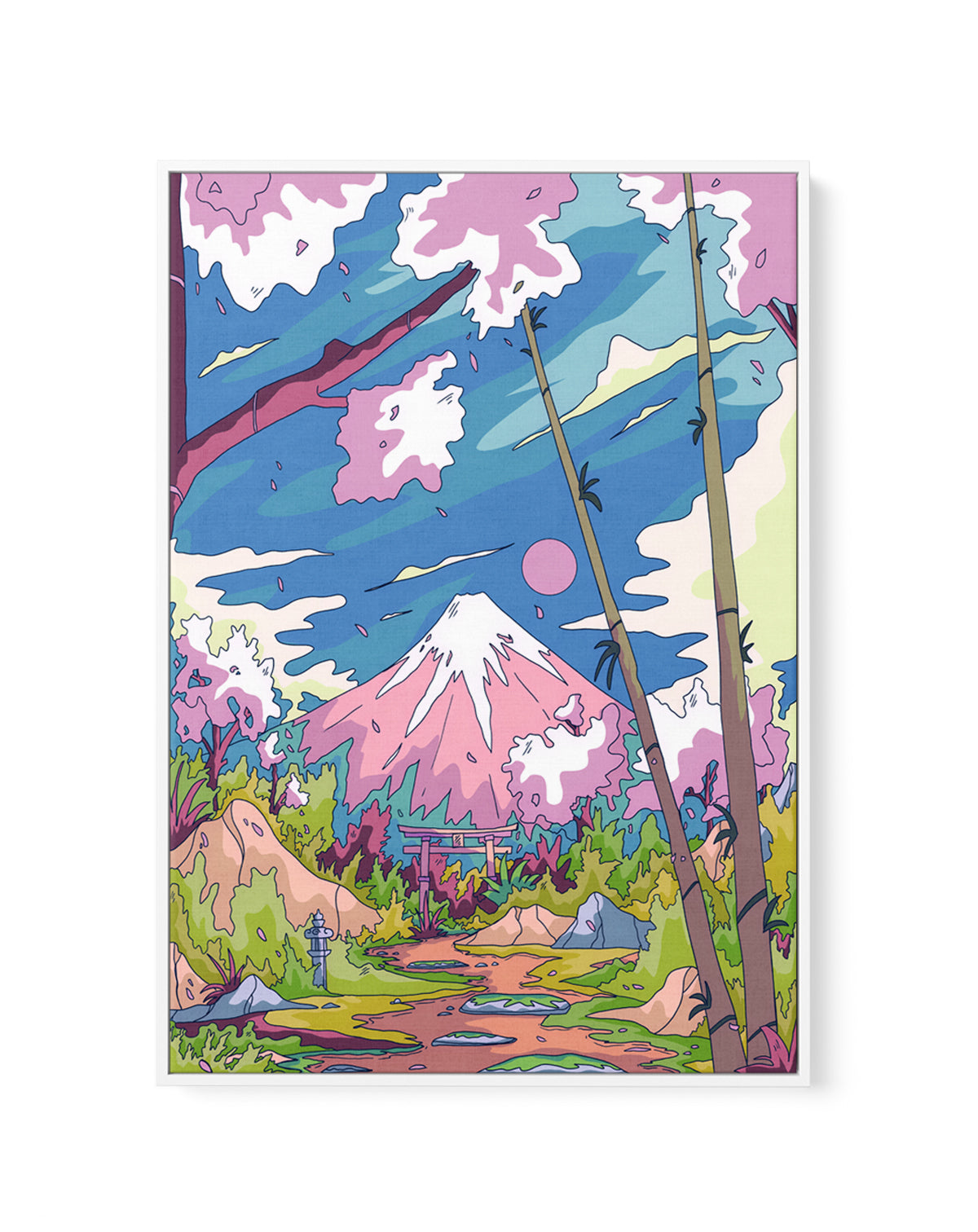 Mount Fuji Cherry Path by Stephen Wade | Framed Canvas Art Print