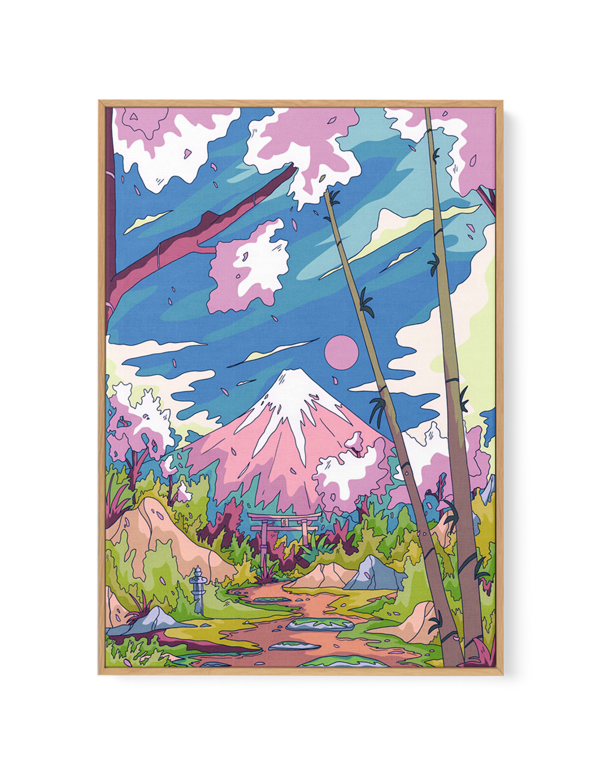 Mount Fuji Cherry Path by Stephen Wade | Framed Canvas Art Print