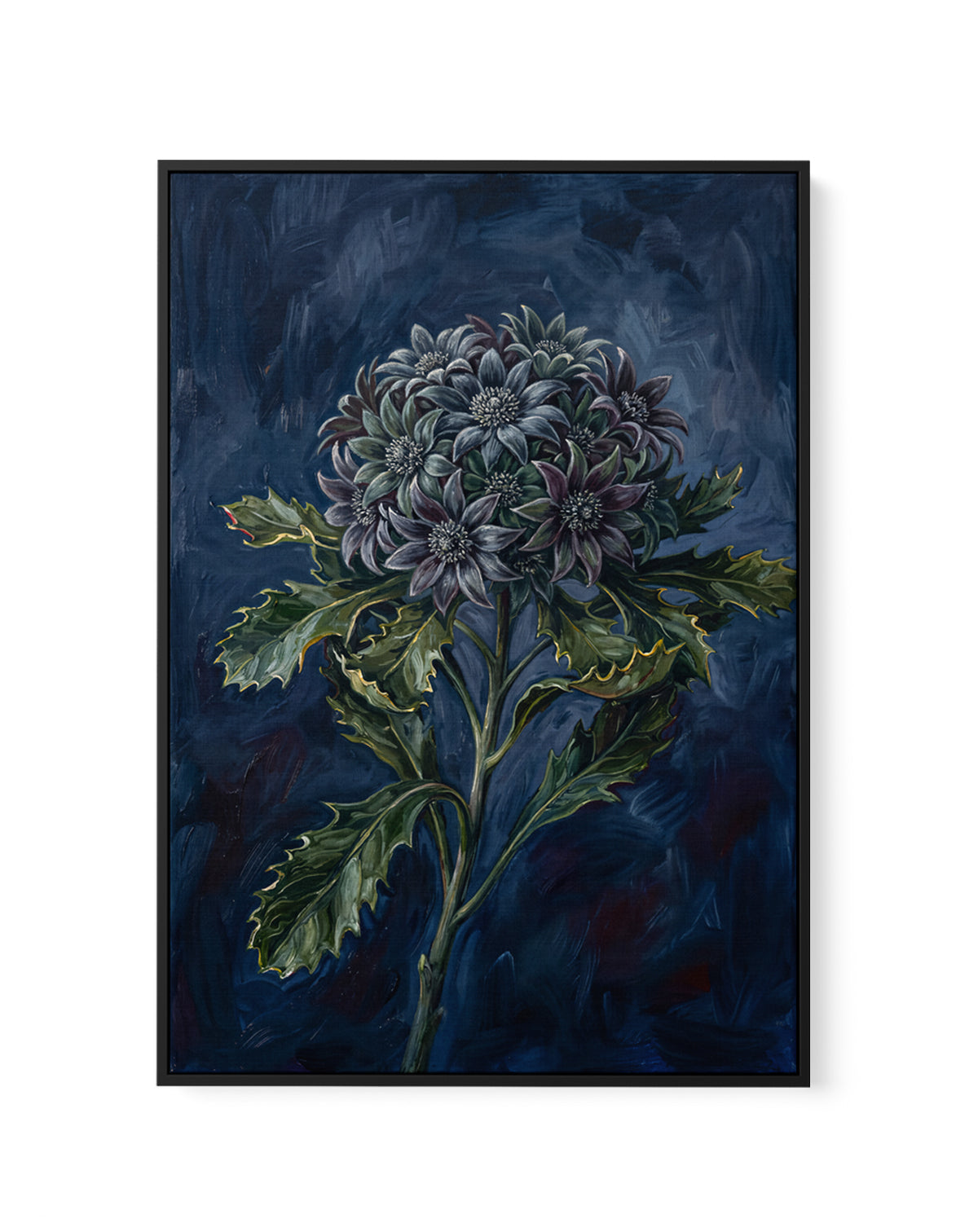 Magnific On Navy Botanicals Study | Framed Canvas Art Print
