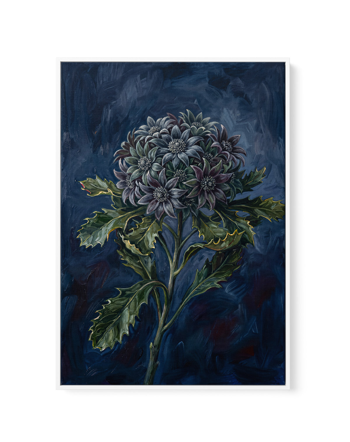 Magnific On Navy Botanicals Study | Framed Canvas Art Print