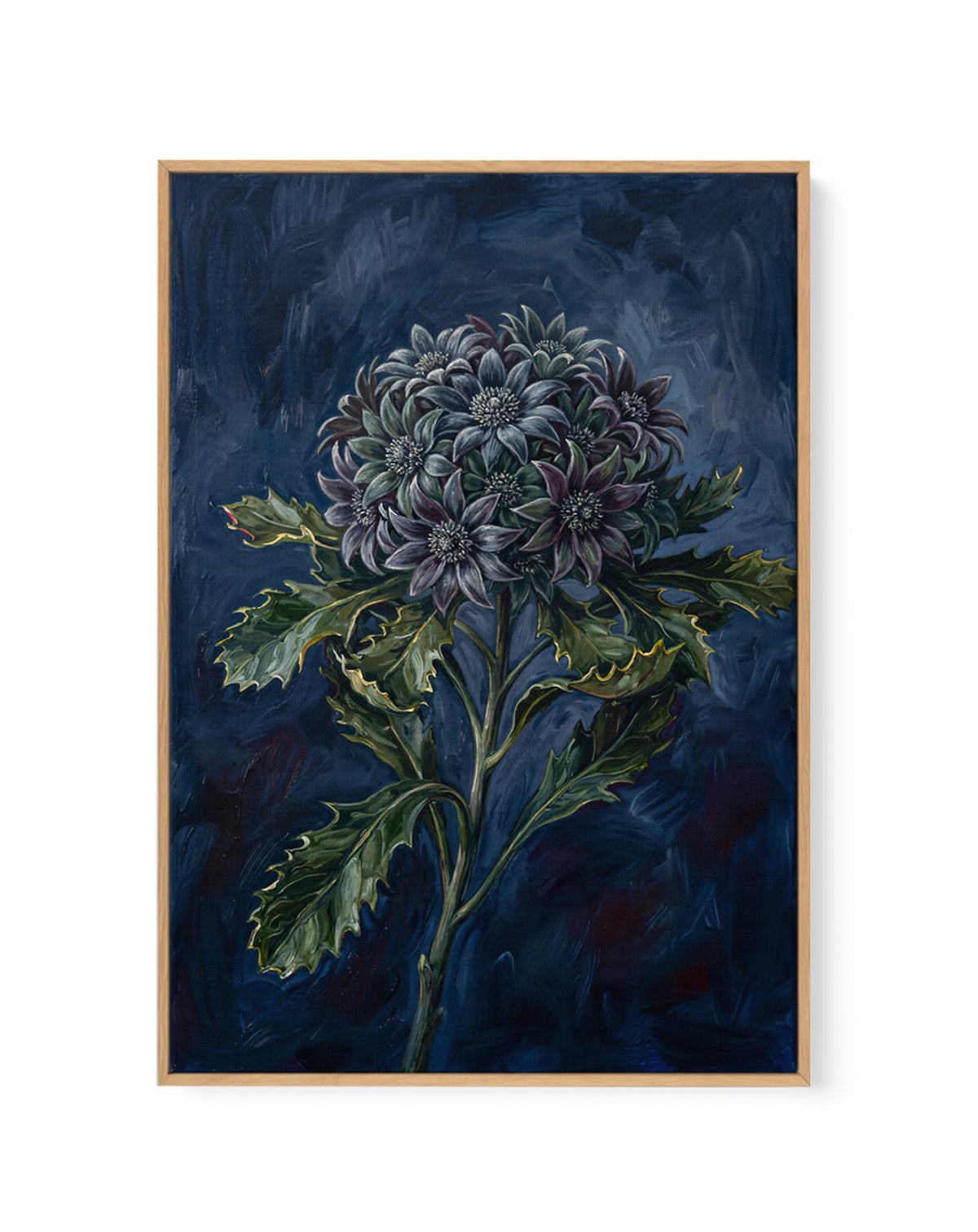 Magnific On Navy Botanicals Study | Framed Canvas Art Print