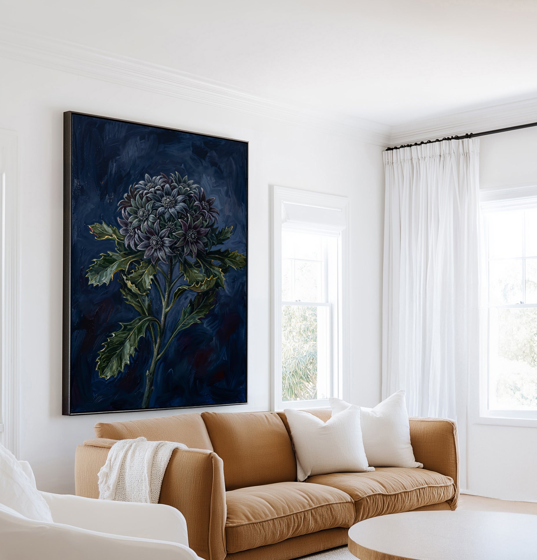 Magnific On Navy Botanicals Study | Framed Canvas Art Print