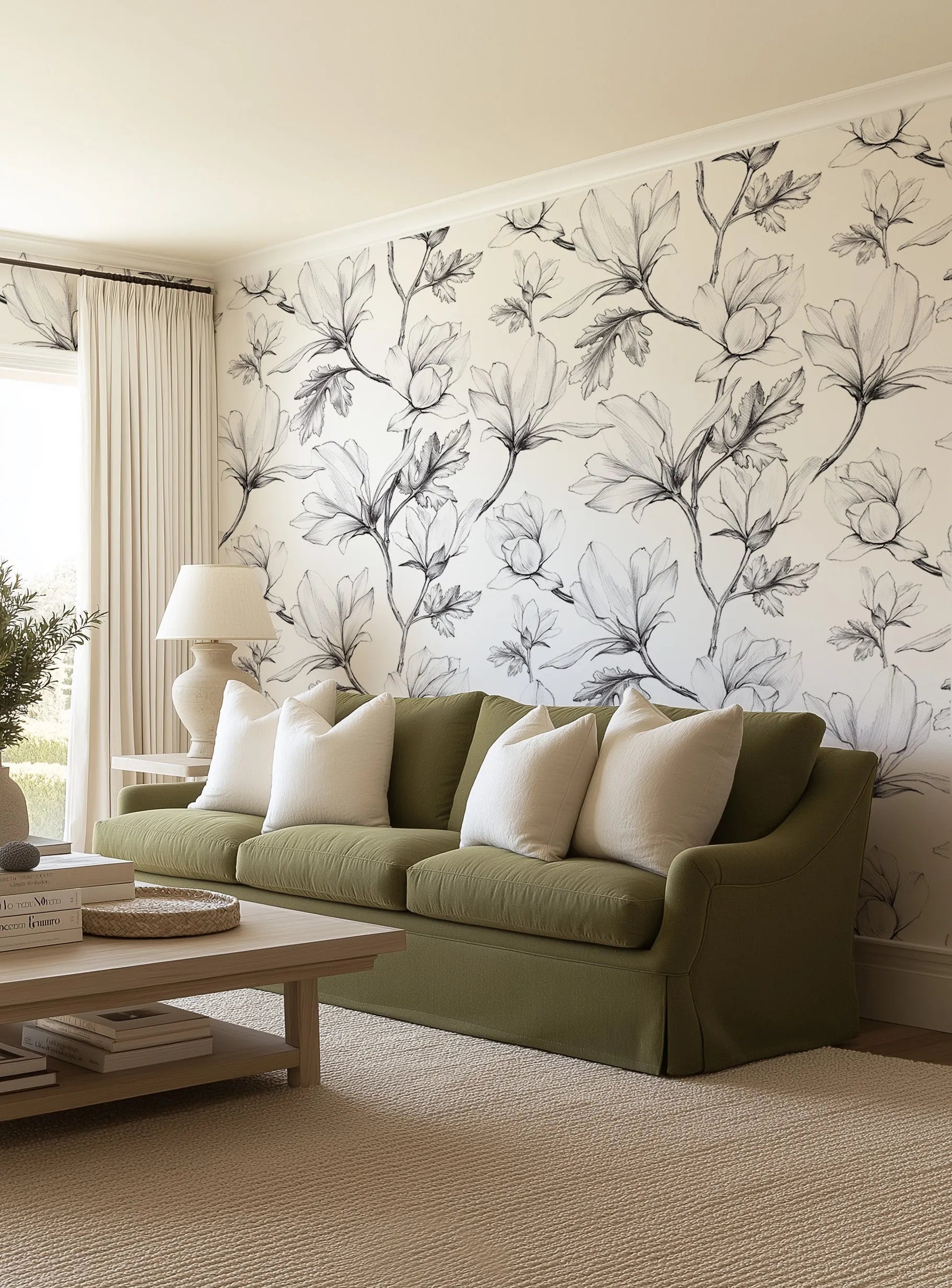 Magnolia Sketch Wallpaper from Olive et Oriel where you can shop wallpaper and artworks online
